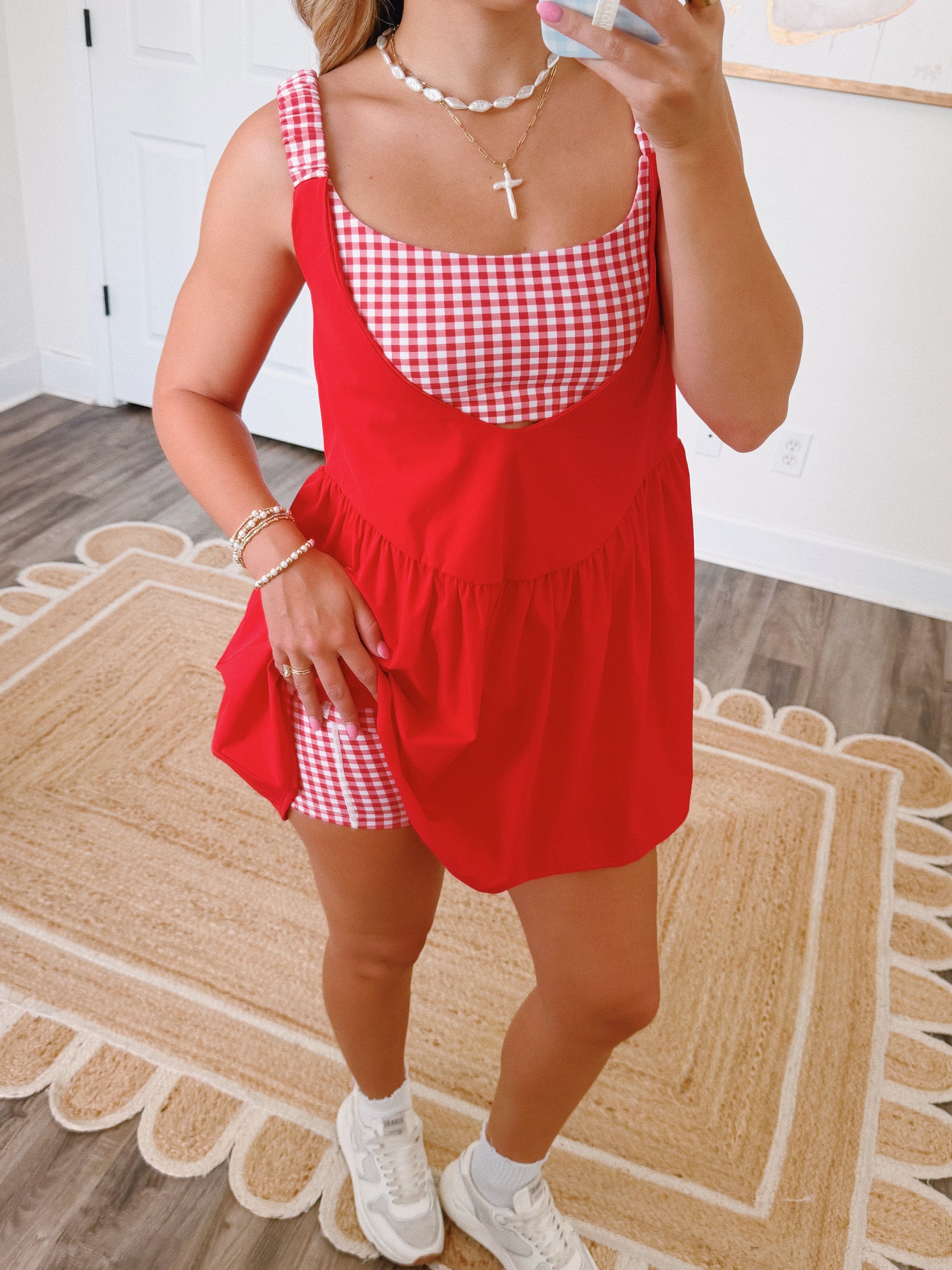 Match Point Gingham Romper in Red