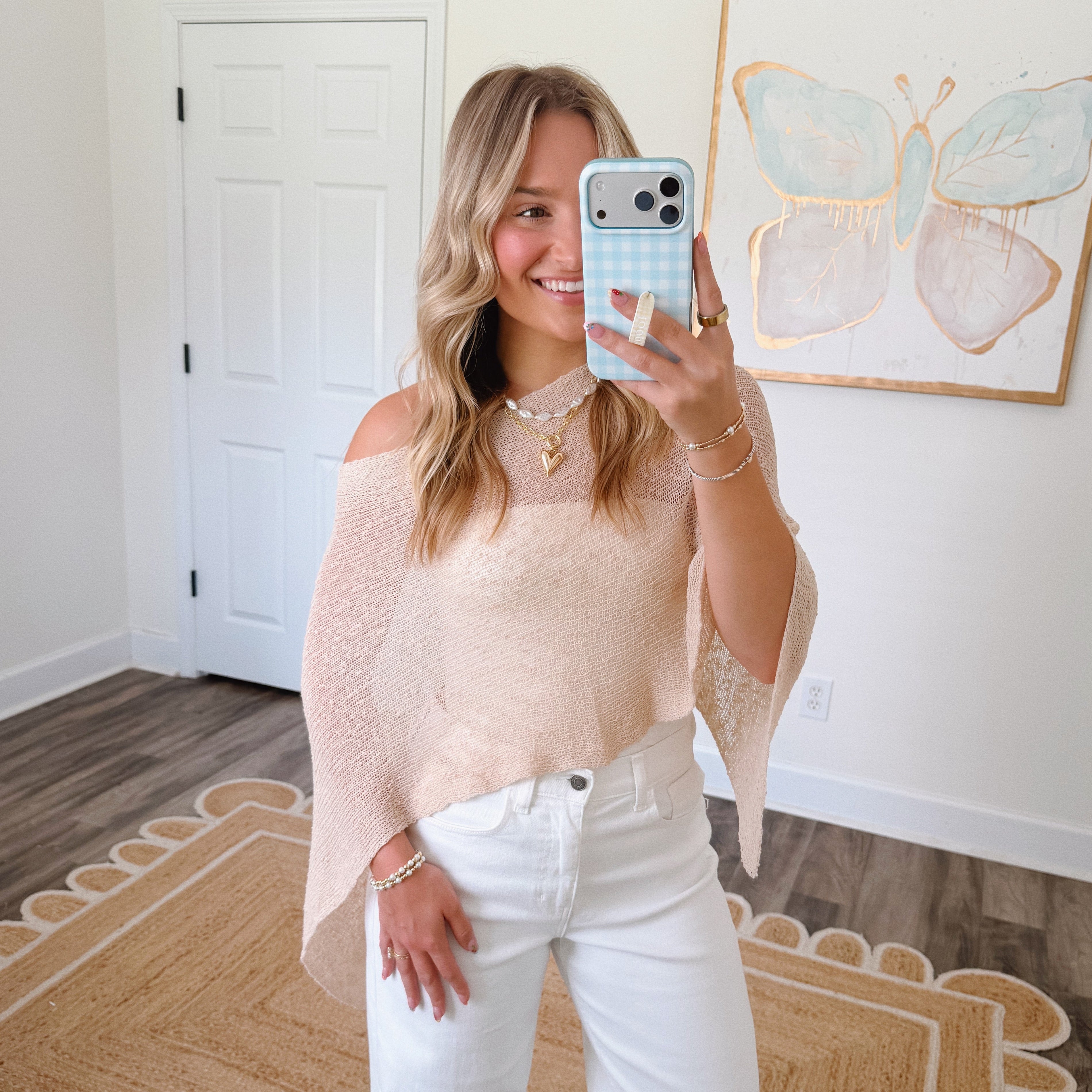Palm Breeze Poncho Top in Beige