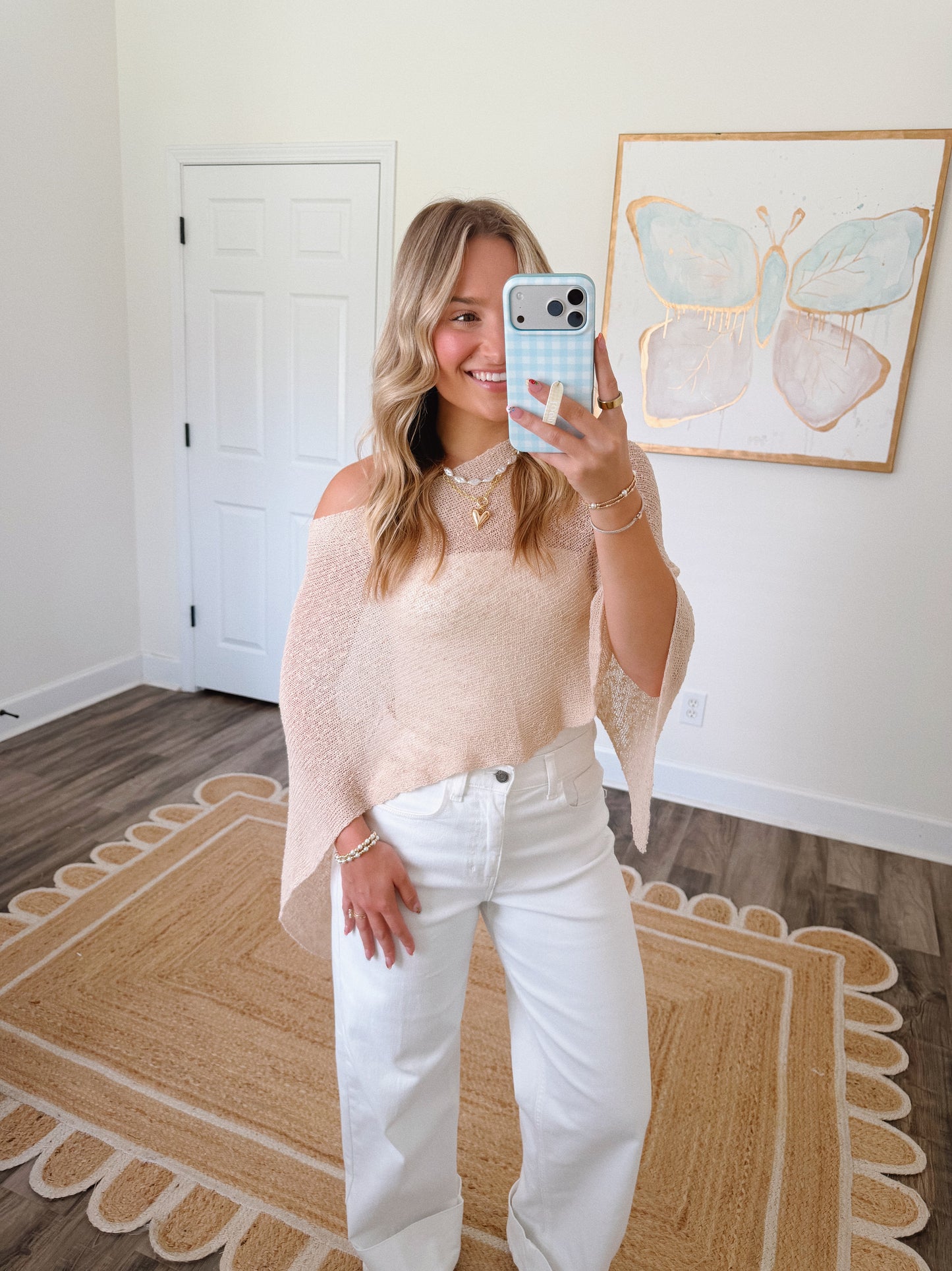 Palm Breeze Poncho Top in Beige