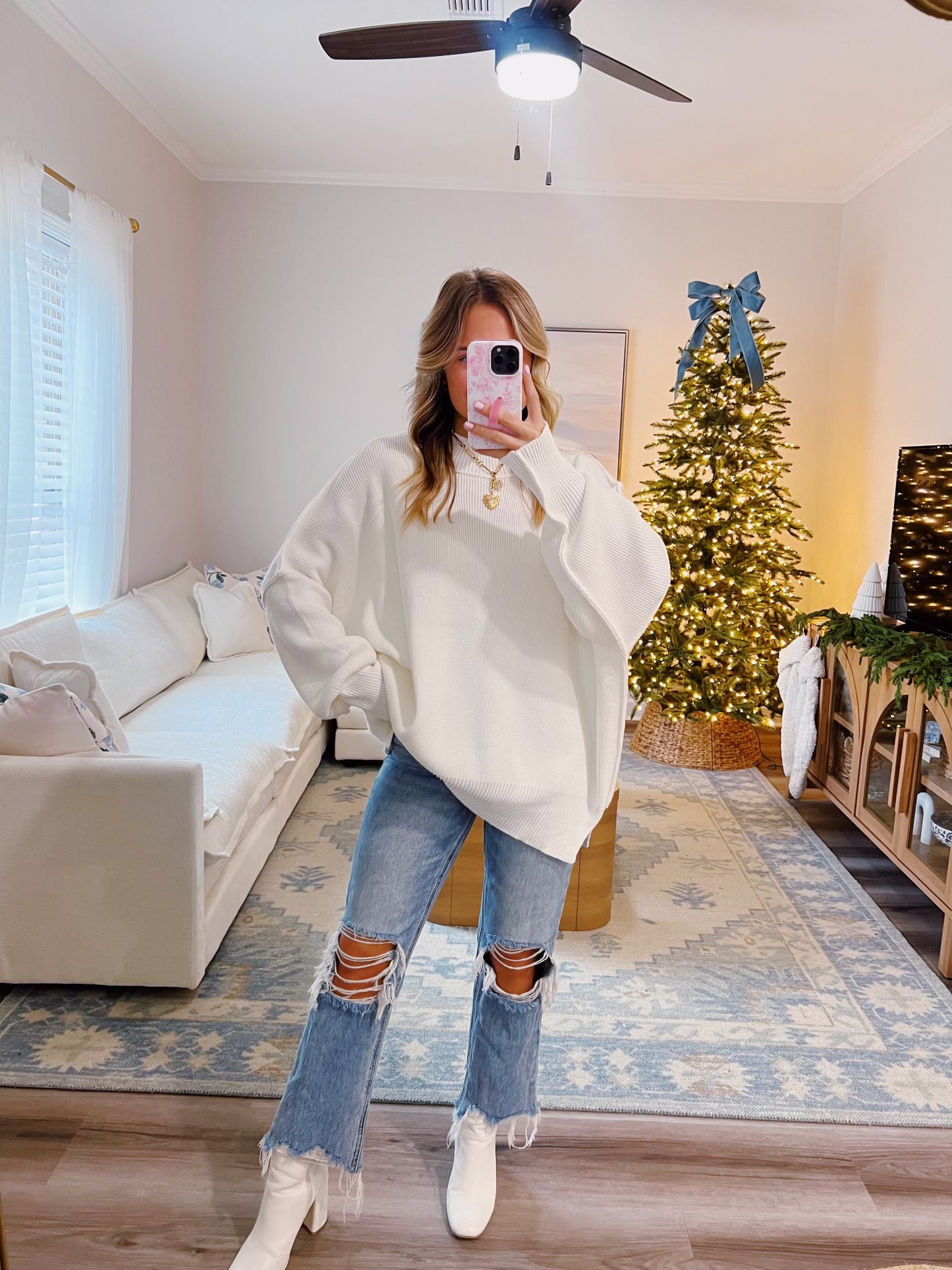 Side Slit Oversized Sweater in White