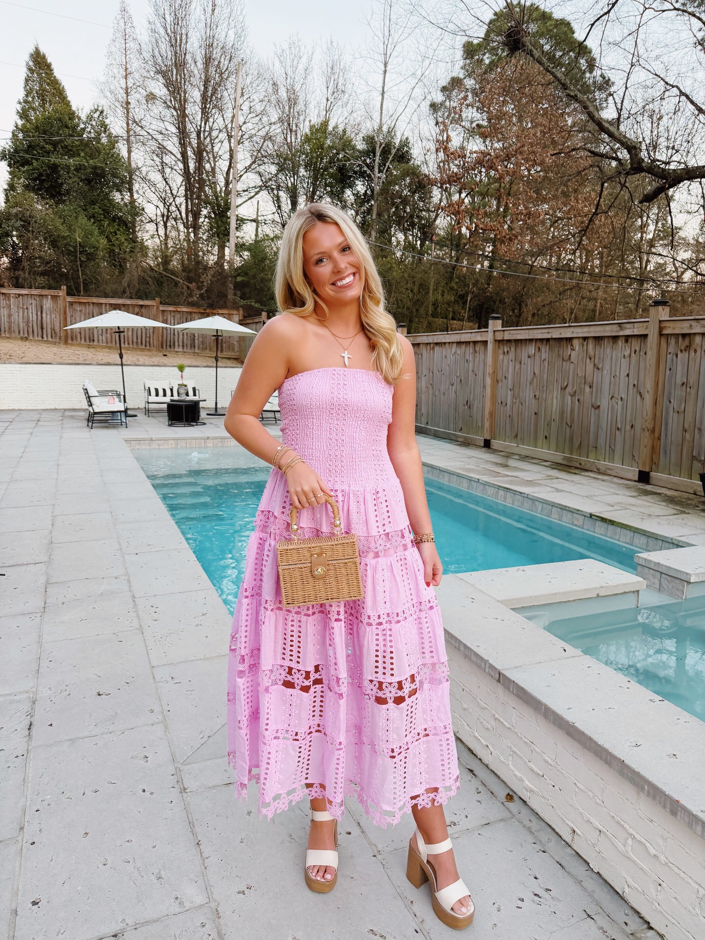 Sophie Eyelet Dress in Pink