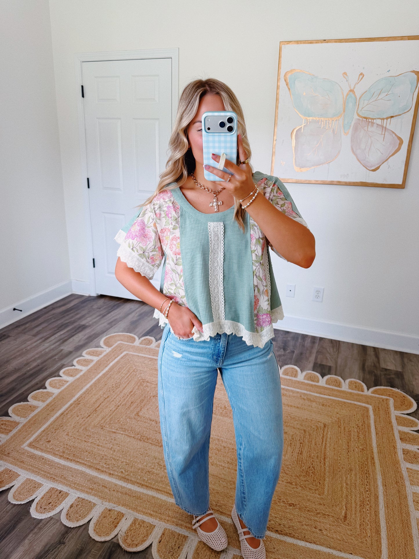 Sophie Floral Top in Teal