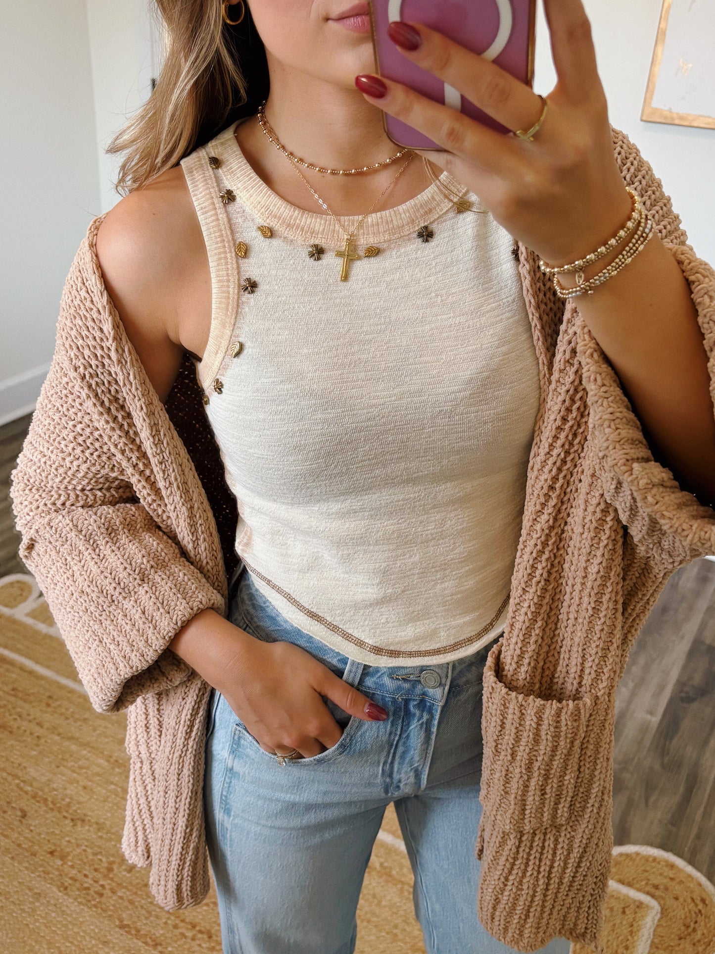 Cream Studded Tank
