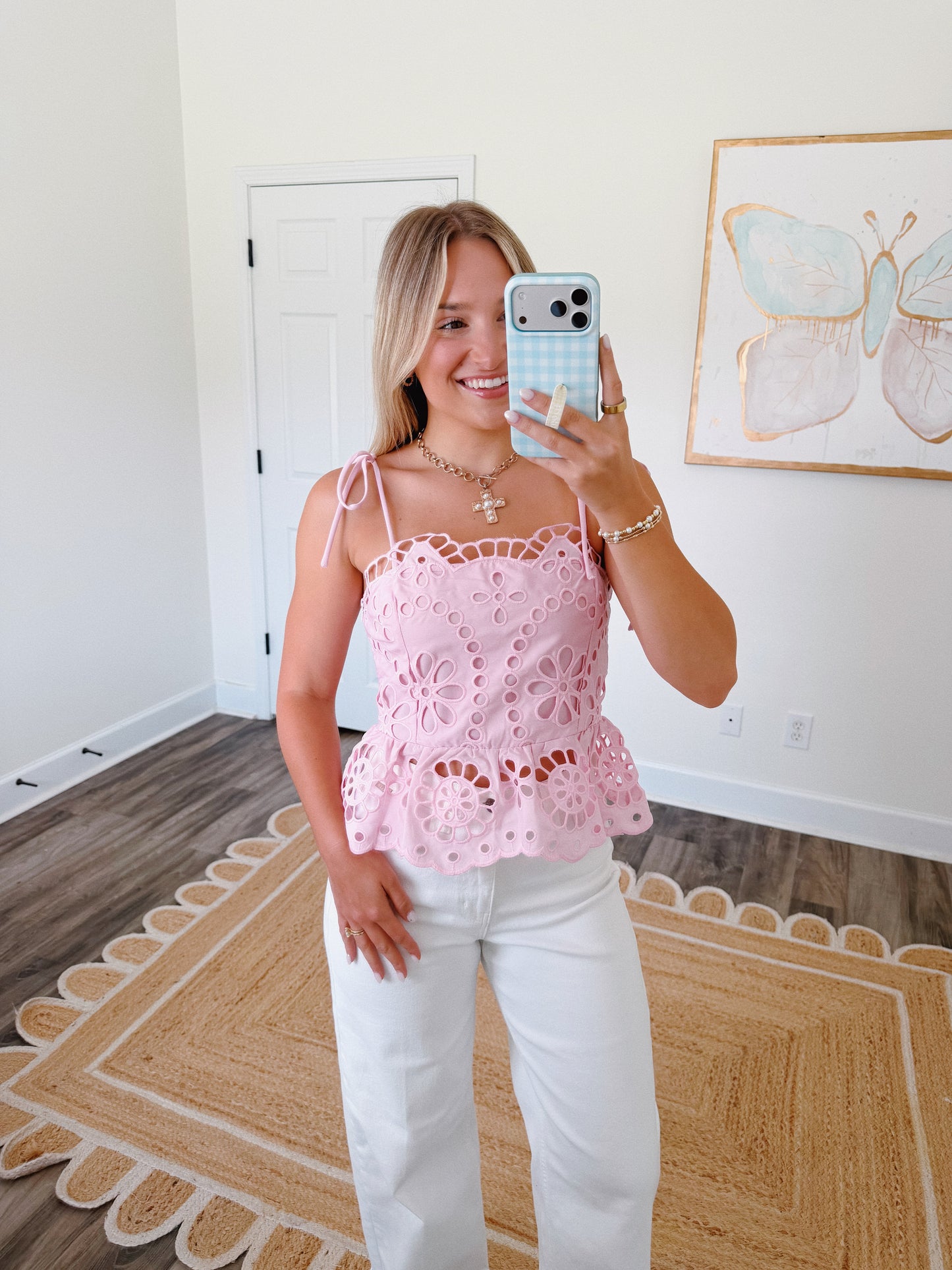 Darling Eyelet Top in Pink