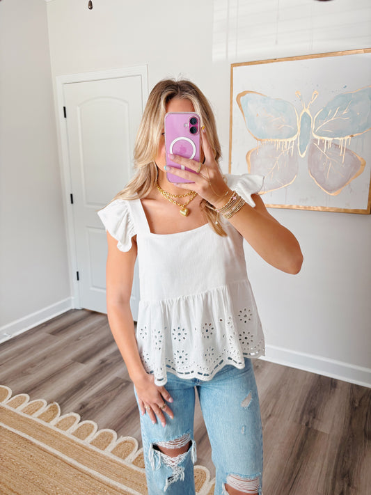 White Eyelet Ruffle Top