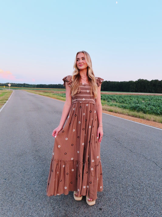 Dreaming Of Fall Embroidered Dress