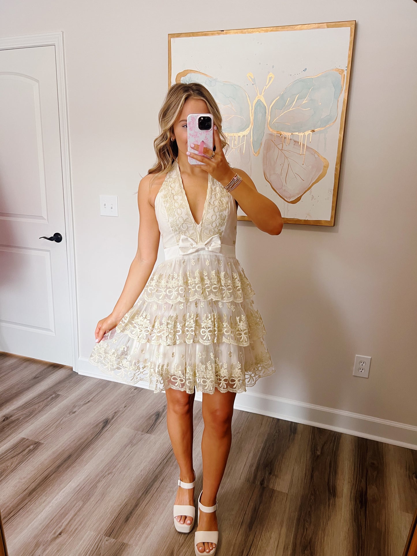 Champagne Shimmer Bow Dress