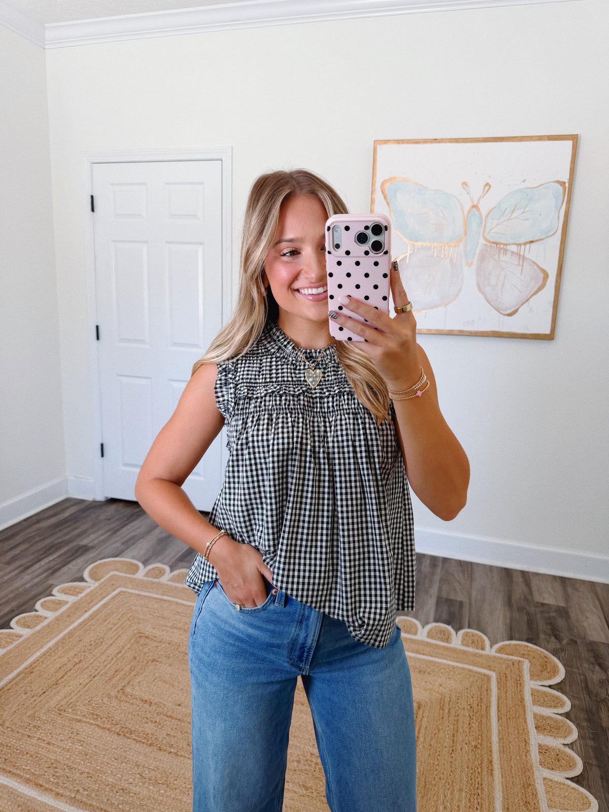 Black Gingham Ruffle Blouse