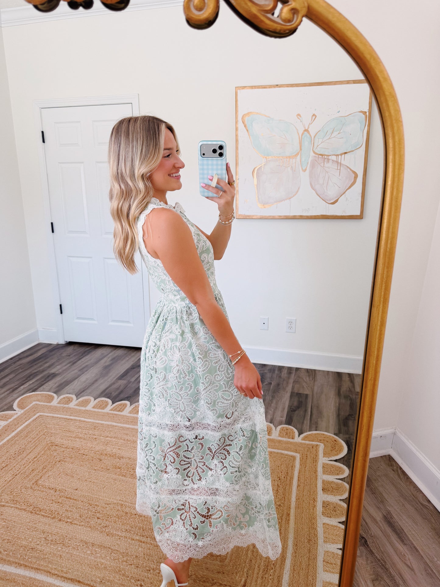 Sage Eyelet Midi Dress