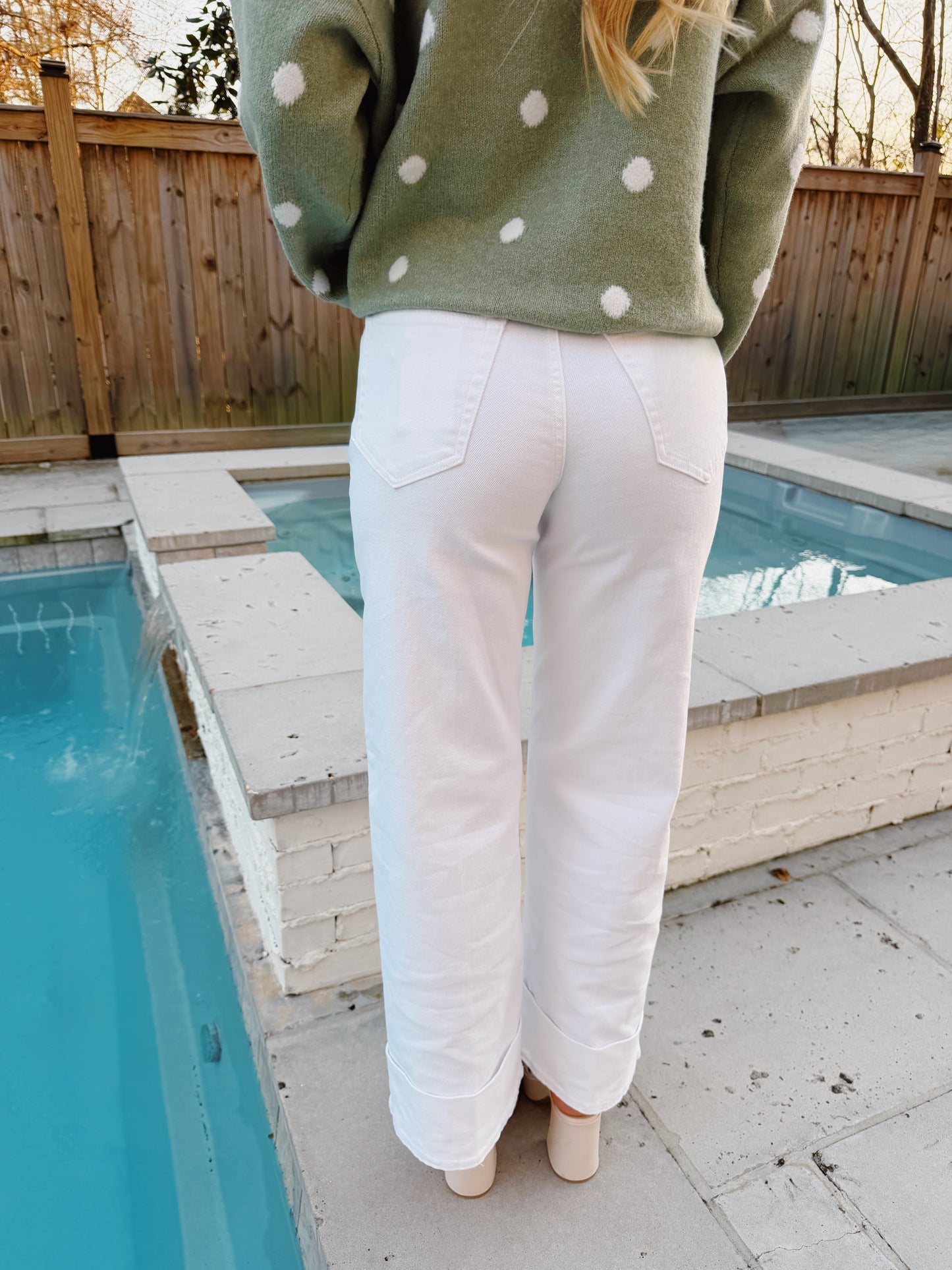 White High Rise Cuffed Jean