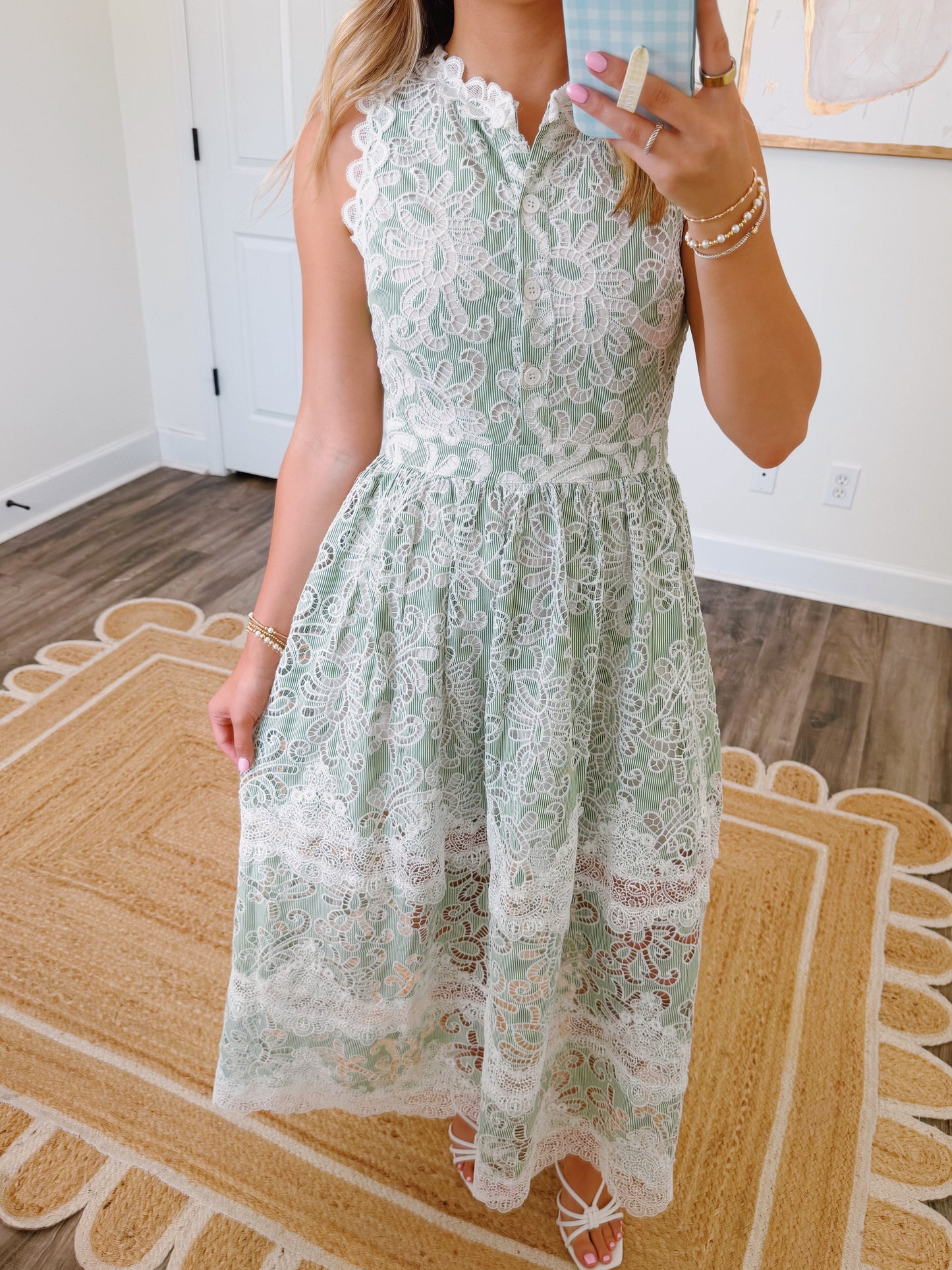 Sage Eyelet Midi Dress