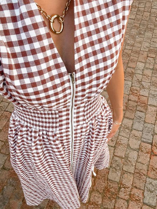 Chocolate Gingham Midi Dress