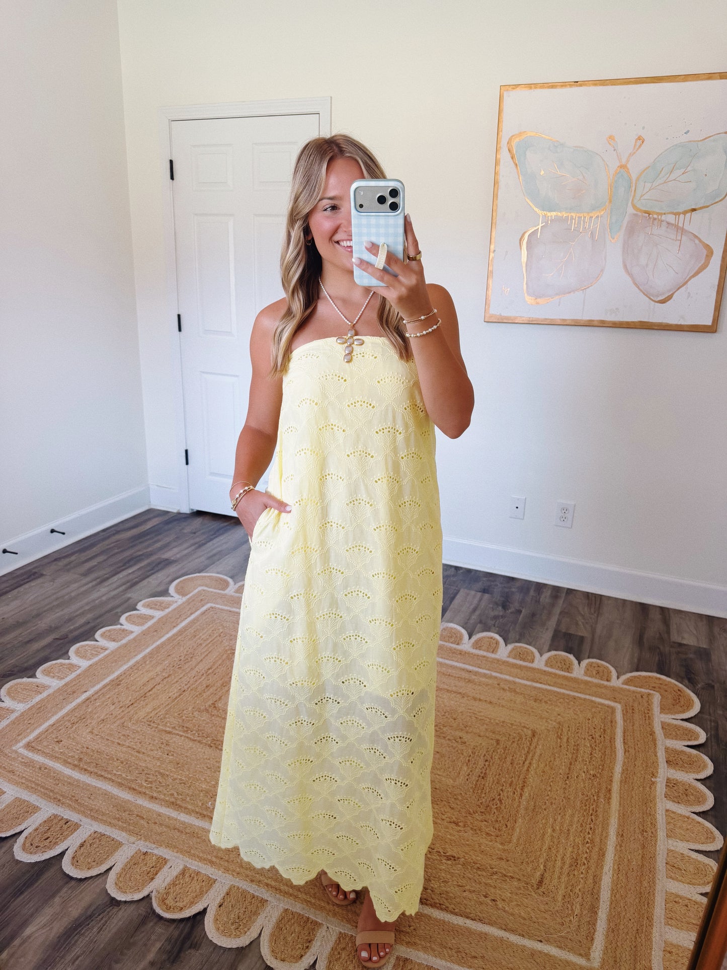 Summer Skies Eyelet Dress in Yellow