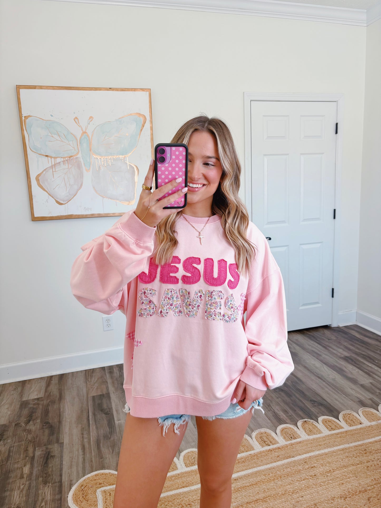 Jesus Saves Patchwork Crew Neck