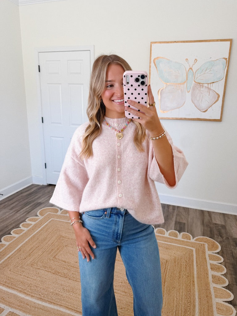 Oatmeal Pink Soft Knit Cardigan