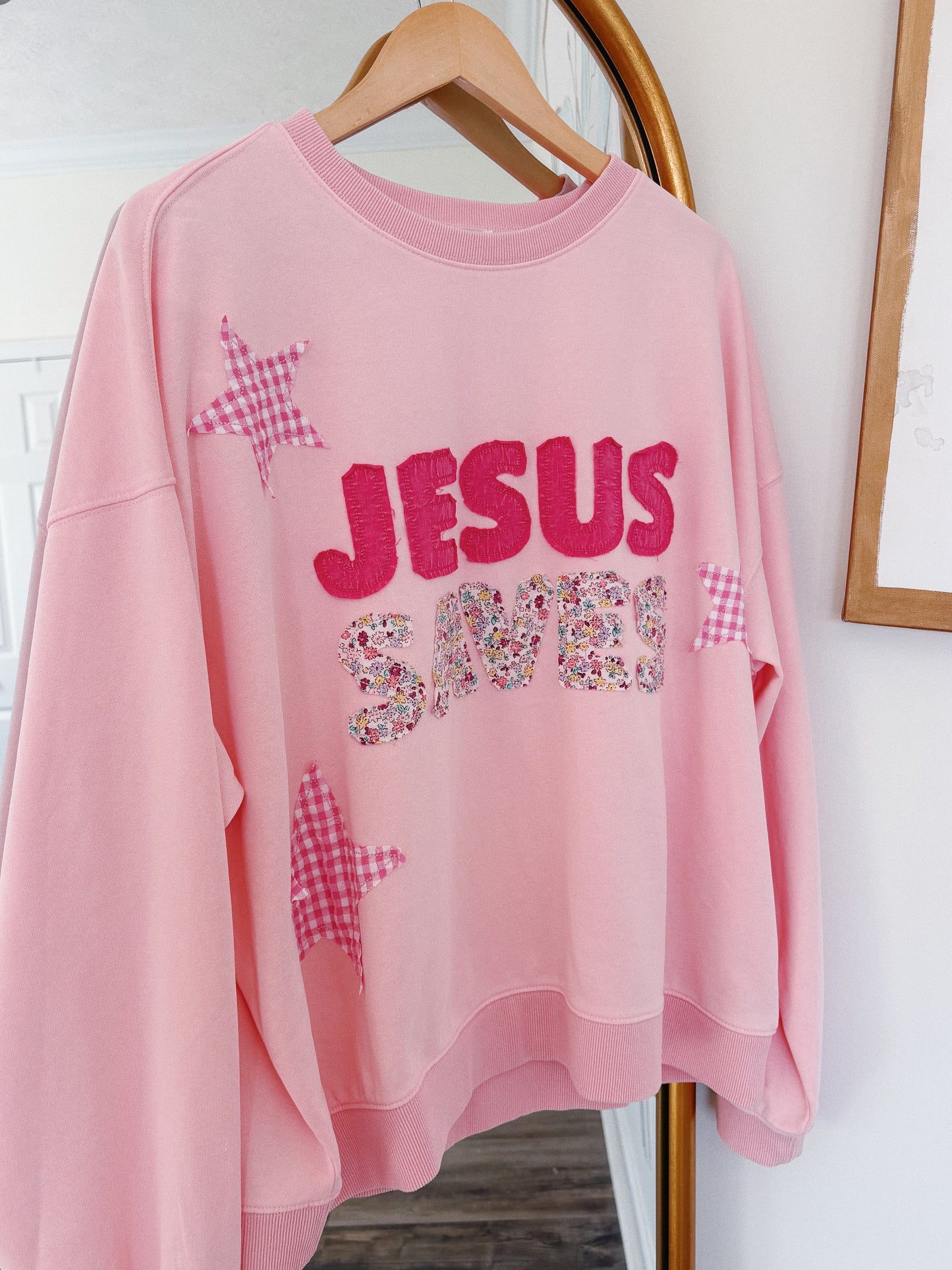 Jesus Saves Patchwork Crew Neck