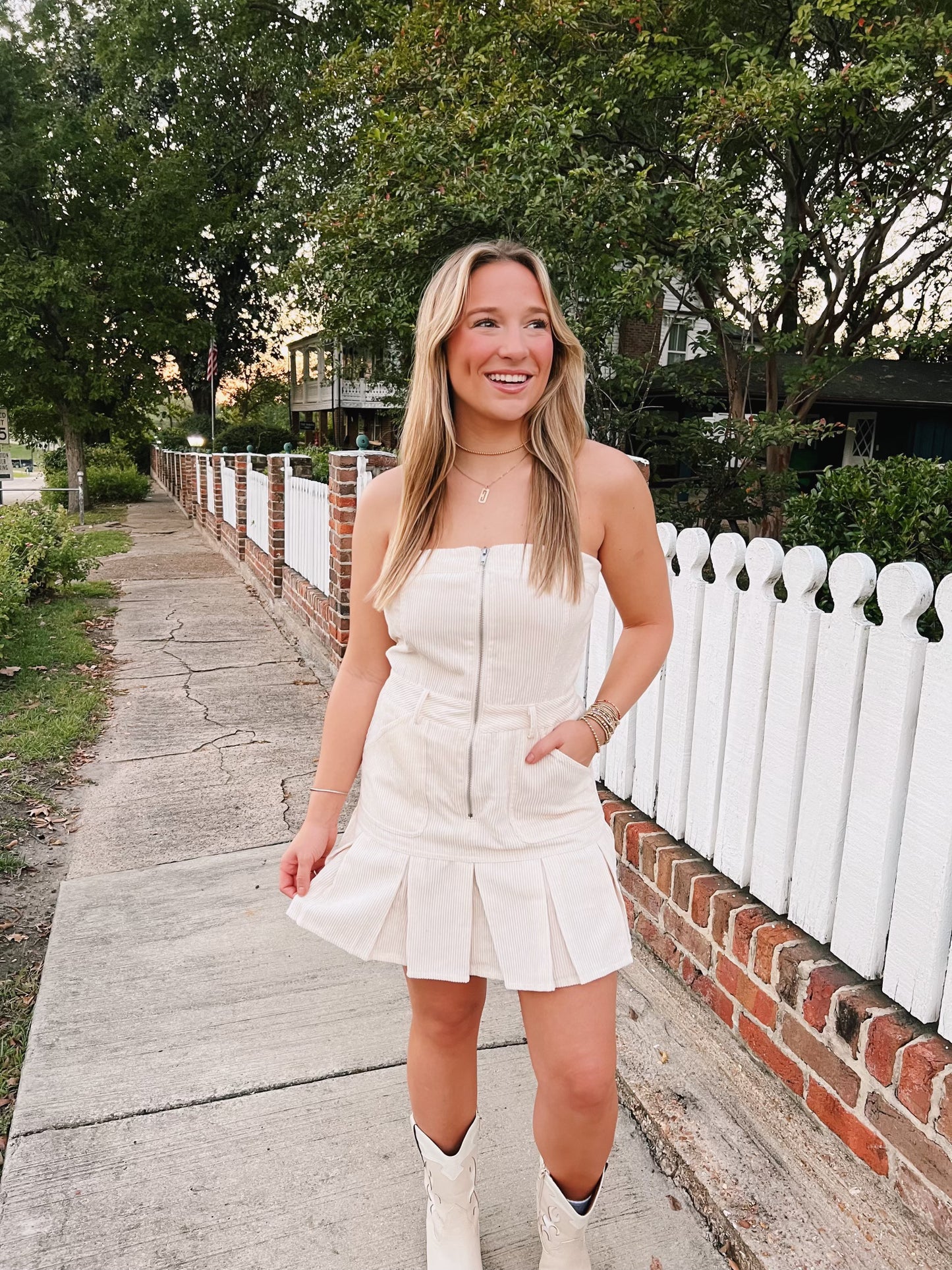 Corduroy Mini Romper Dress in Ivory