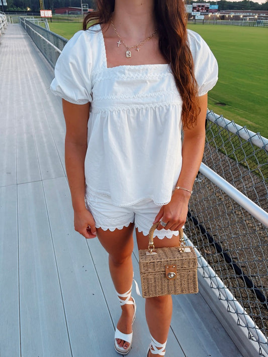 White Scalloped Short Set