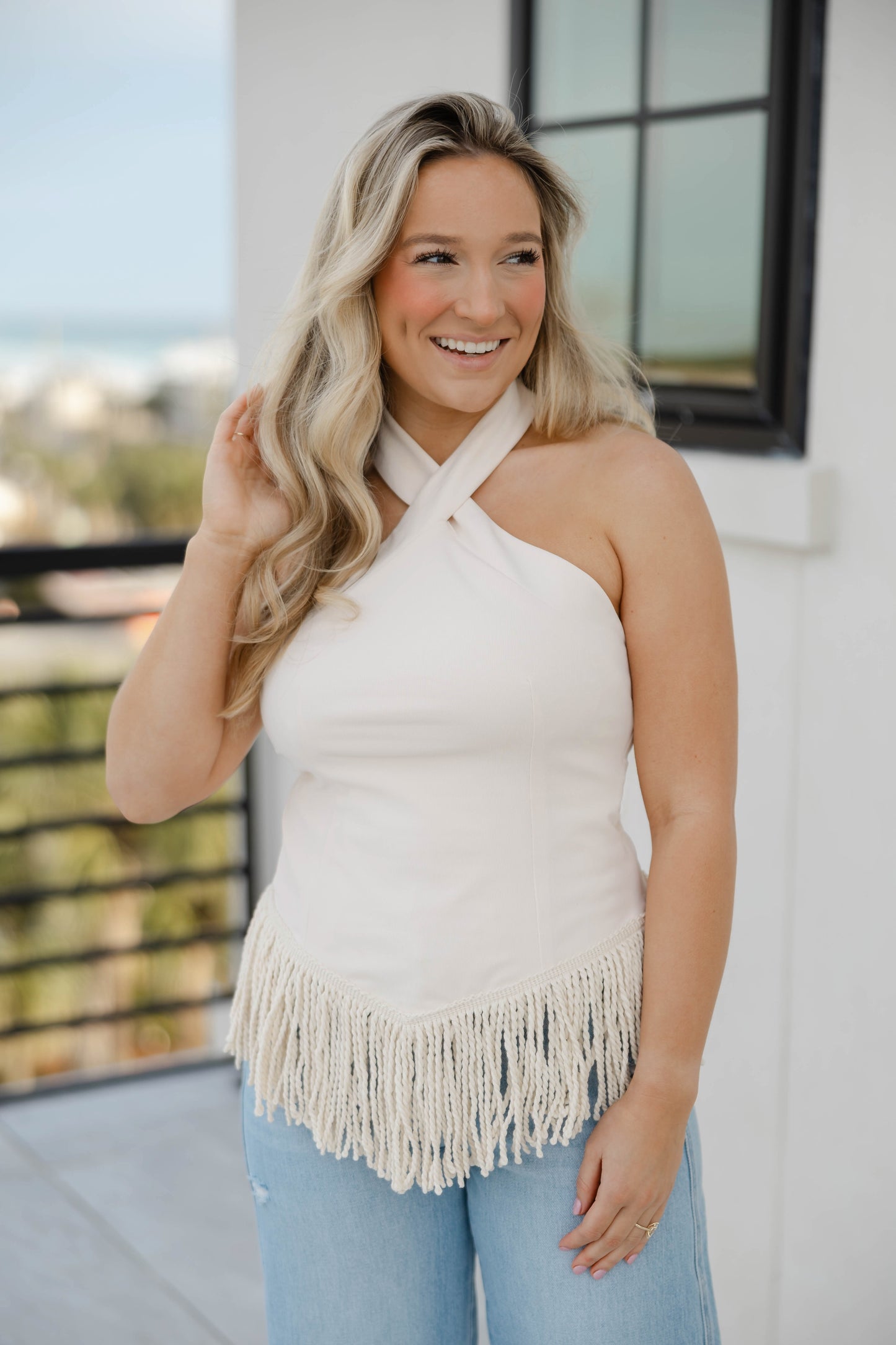 Cream Fringe Halter Top