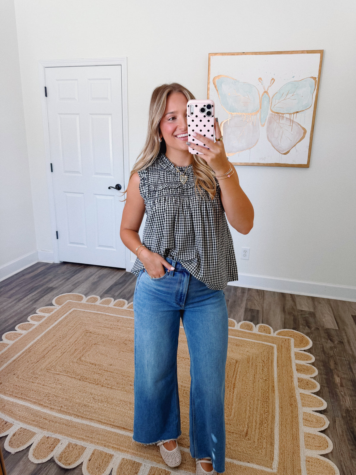 Black Gingham Ruffle Blouse