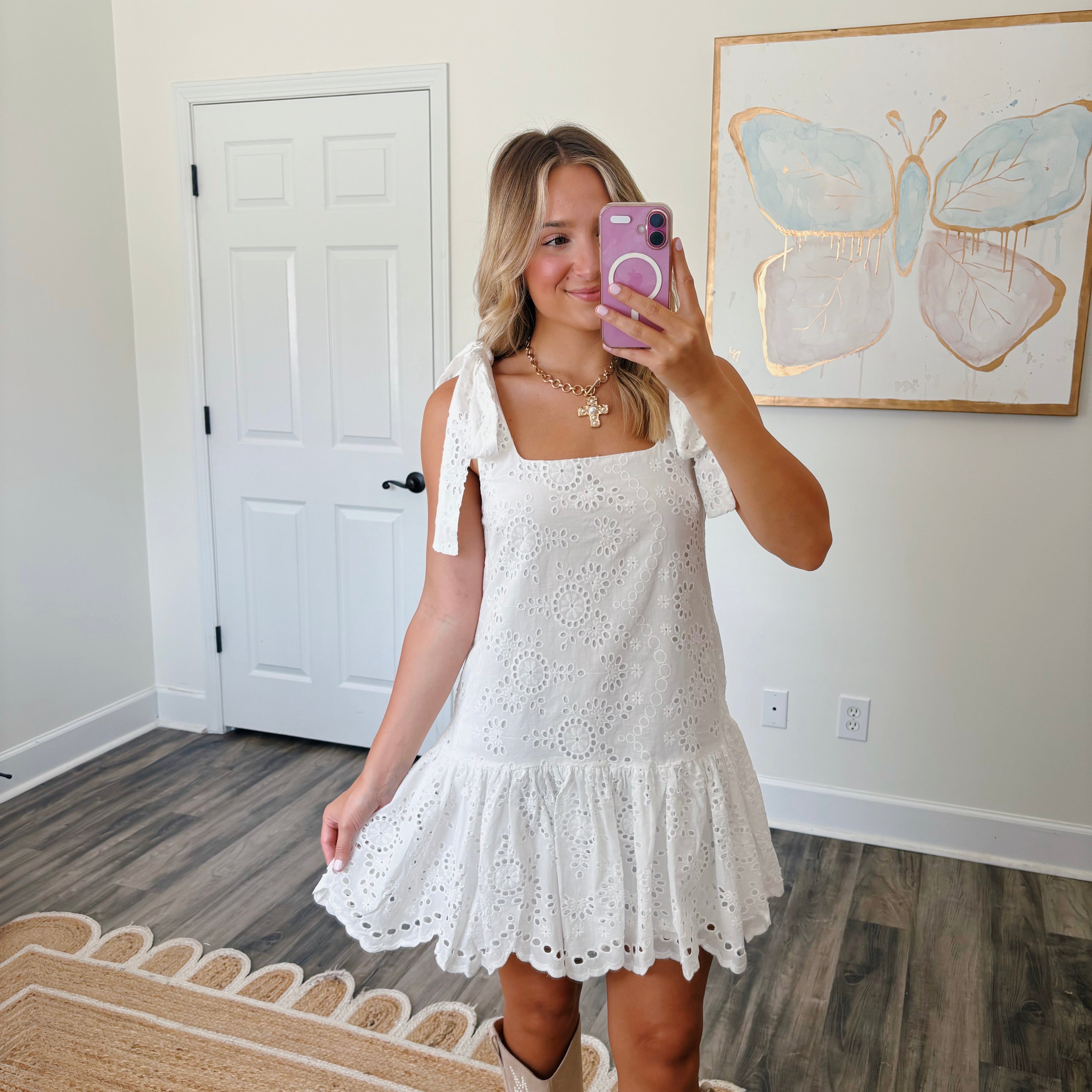 White Eyelet Mini Dress
