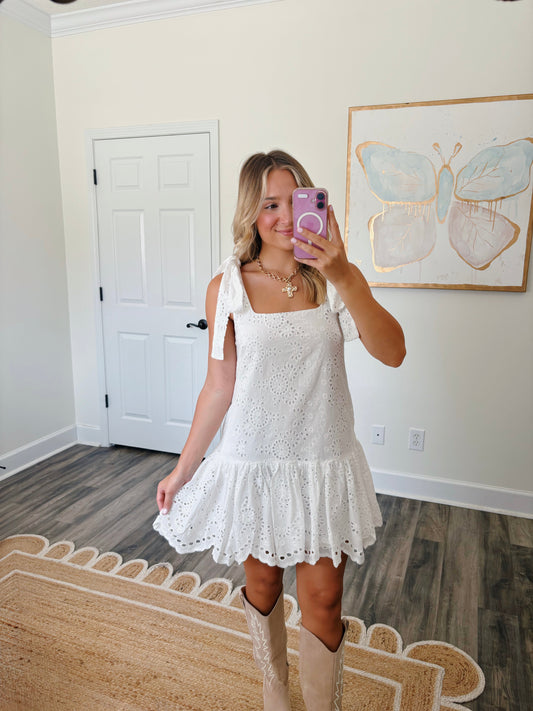White Eyelet Mini Dress