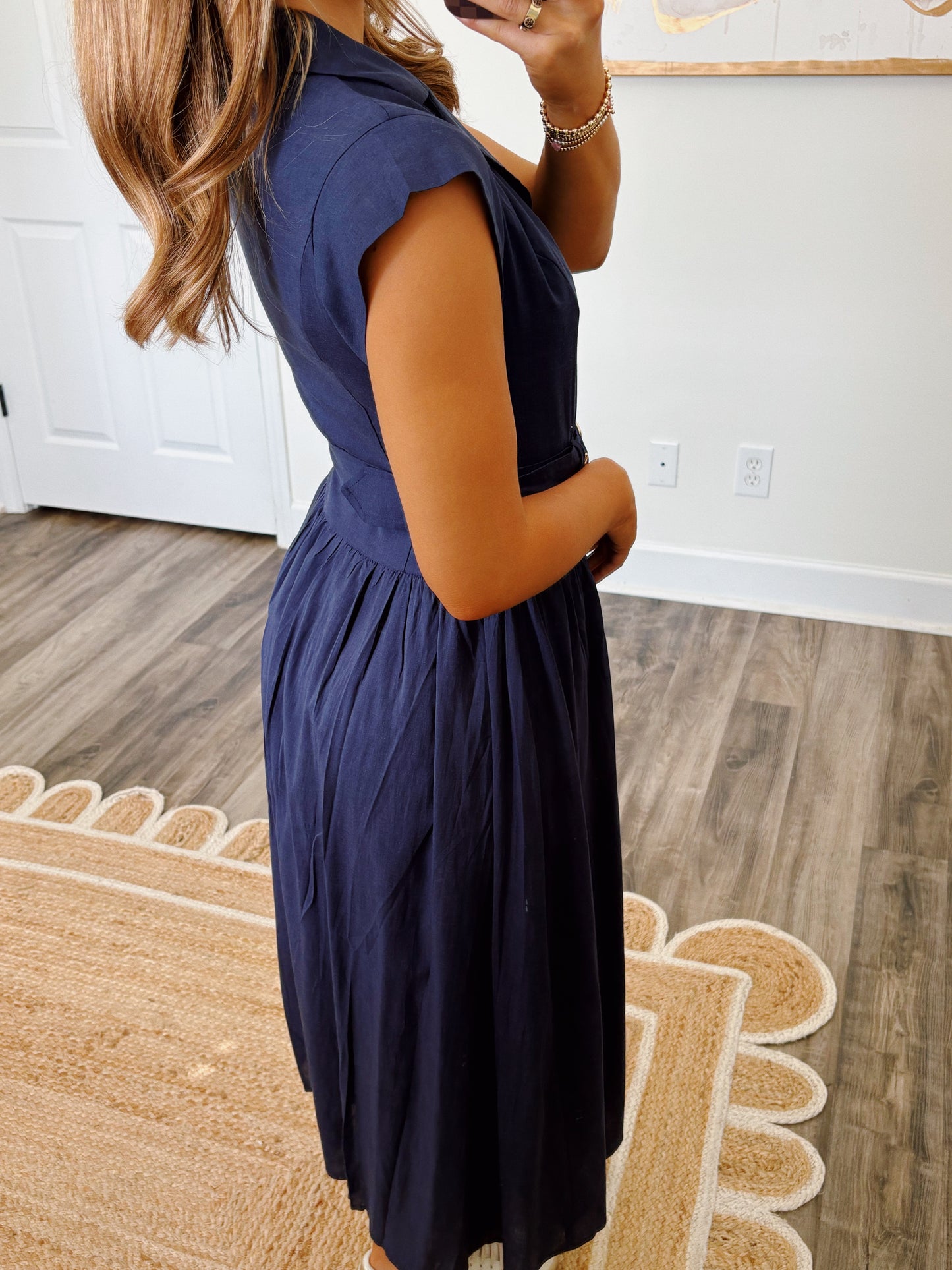 Navy and Gold Midi Dress