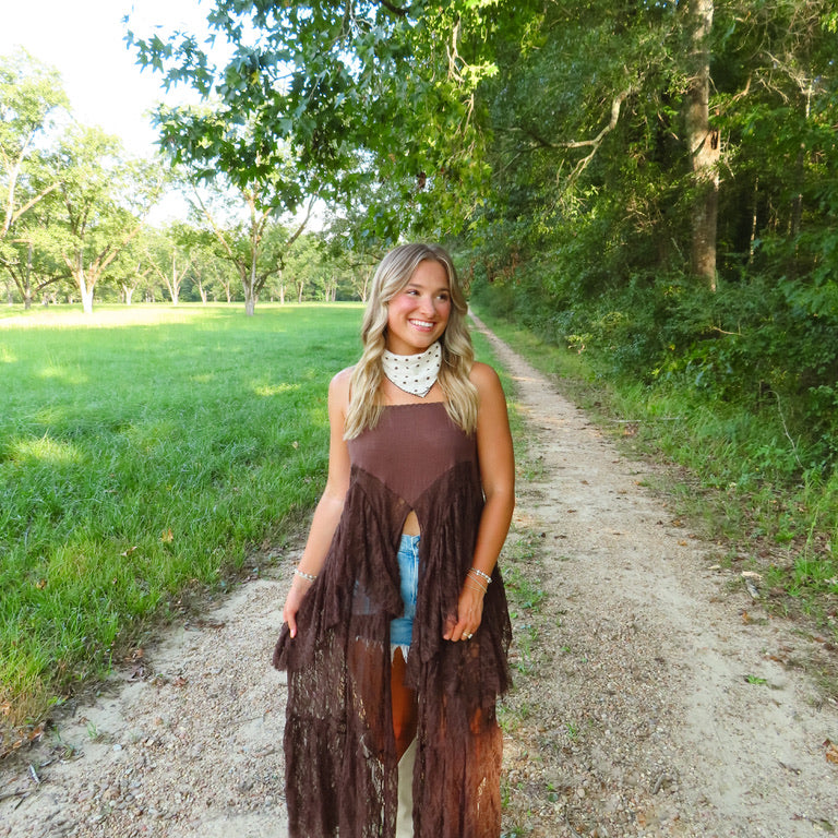 Drifting Away Lace Top in Brown