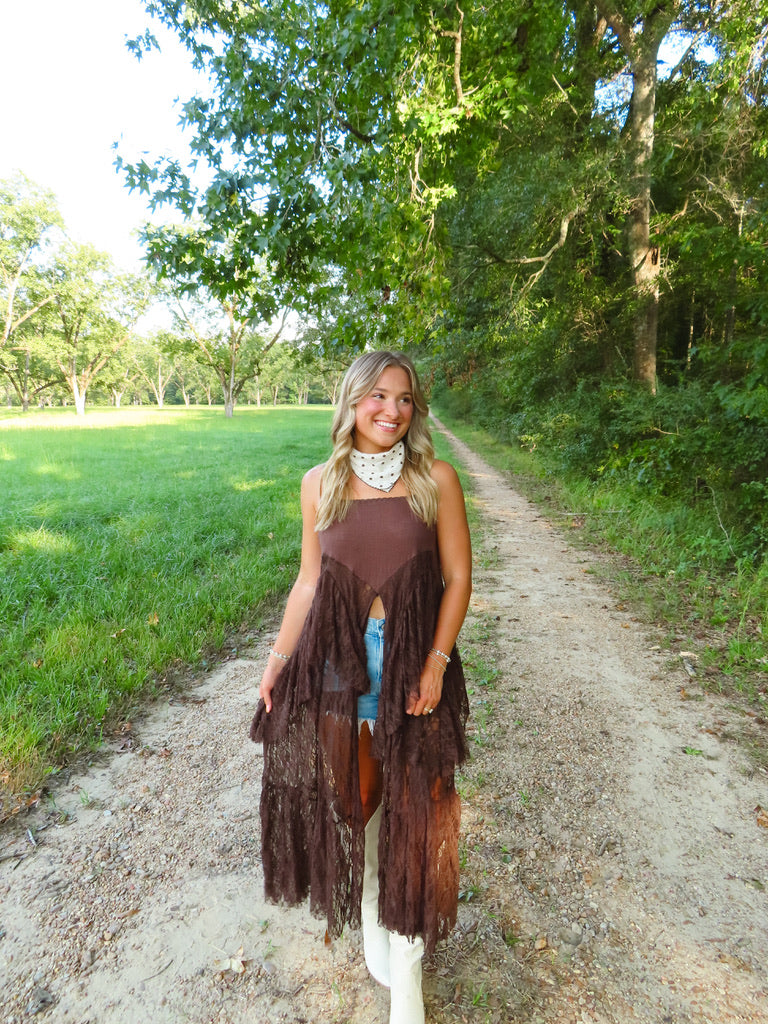 Drifting Away Lace Top in Brown