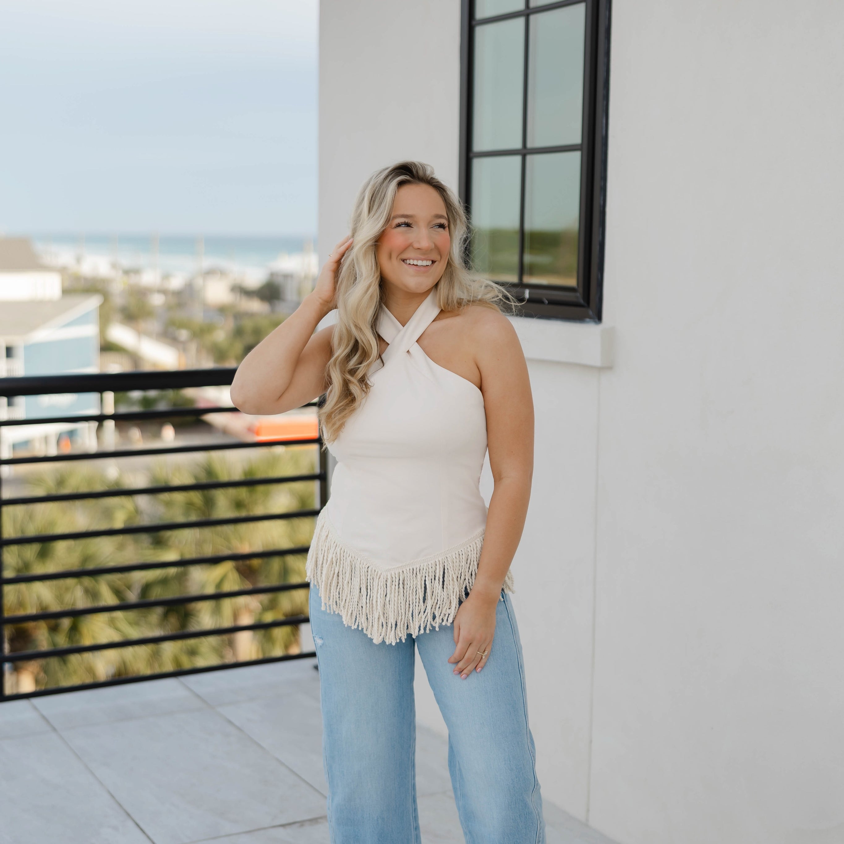 Cream Fringe Halter Top