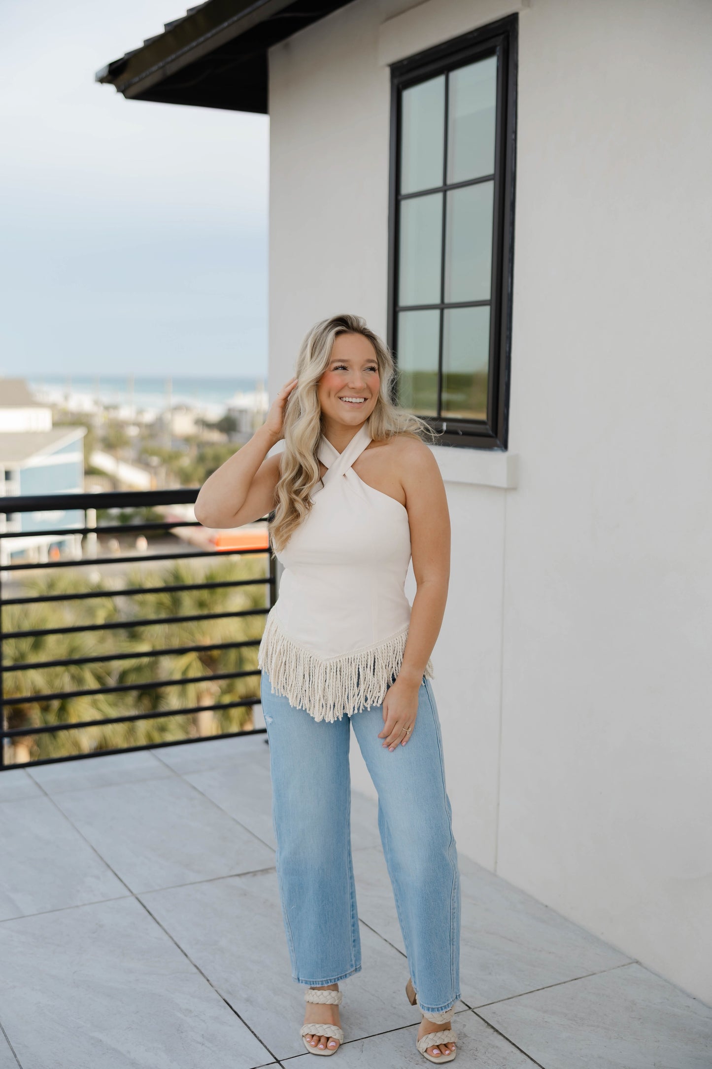 Cream Fringe Halter Top