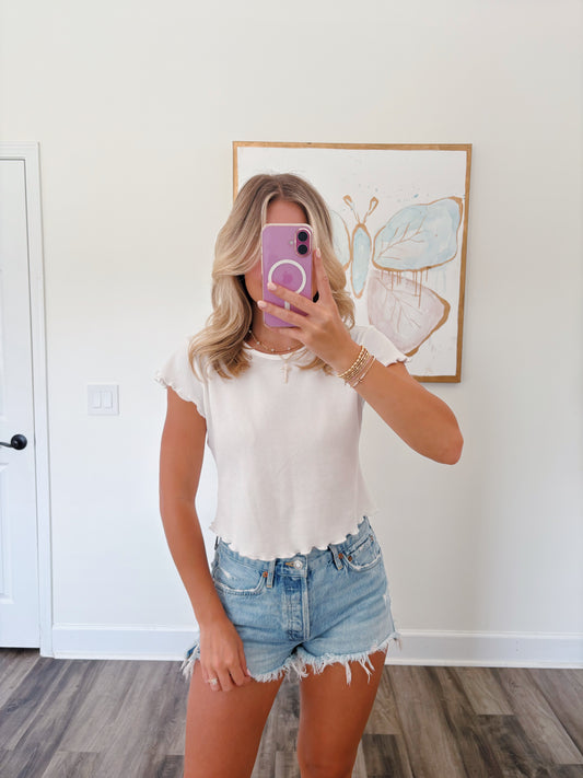 White Scalloped Baby Tee