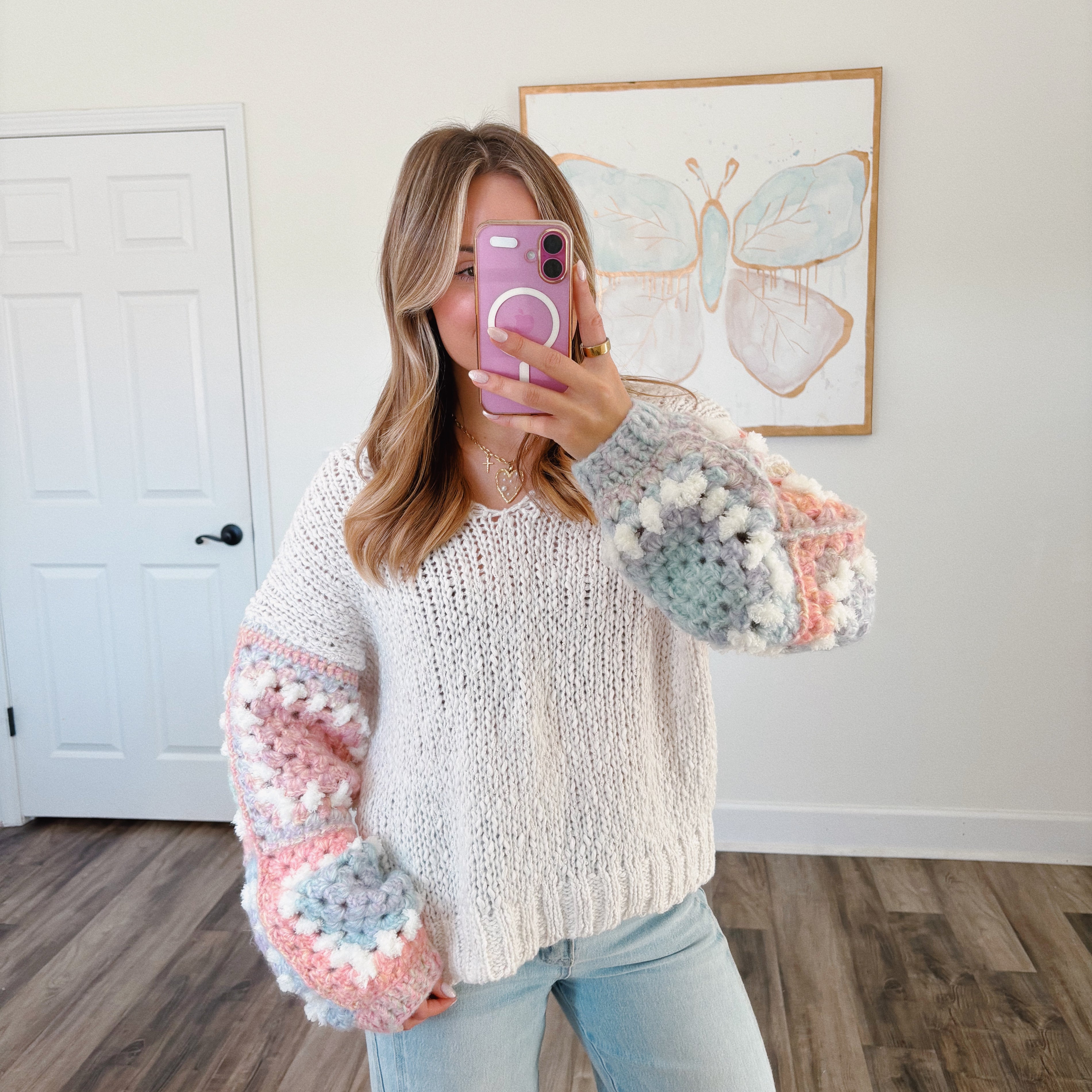 Pastel Crochet Sleeve Sweater