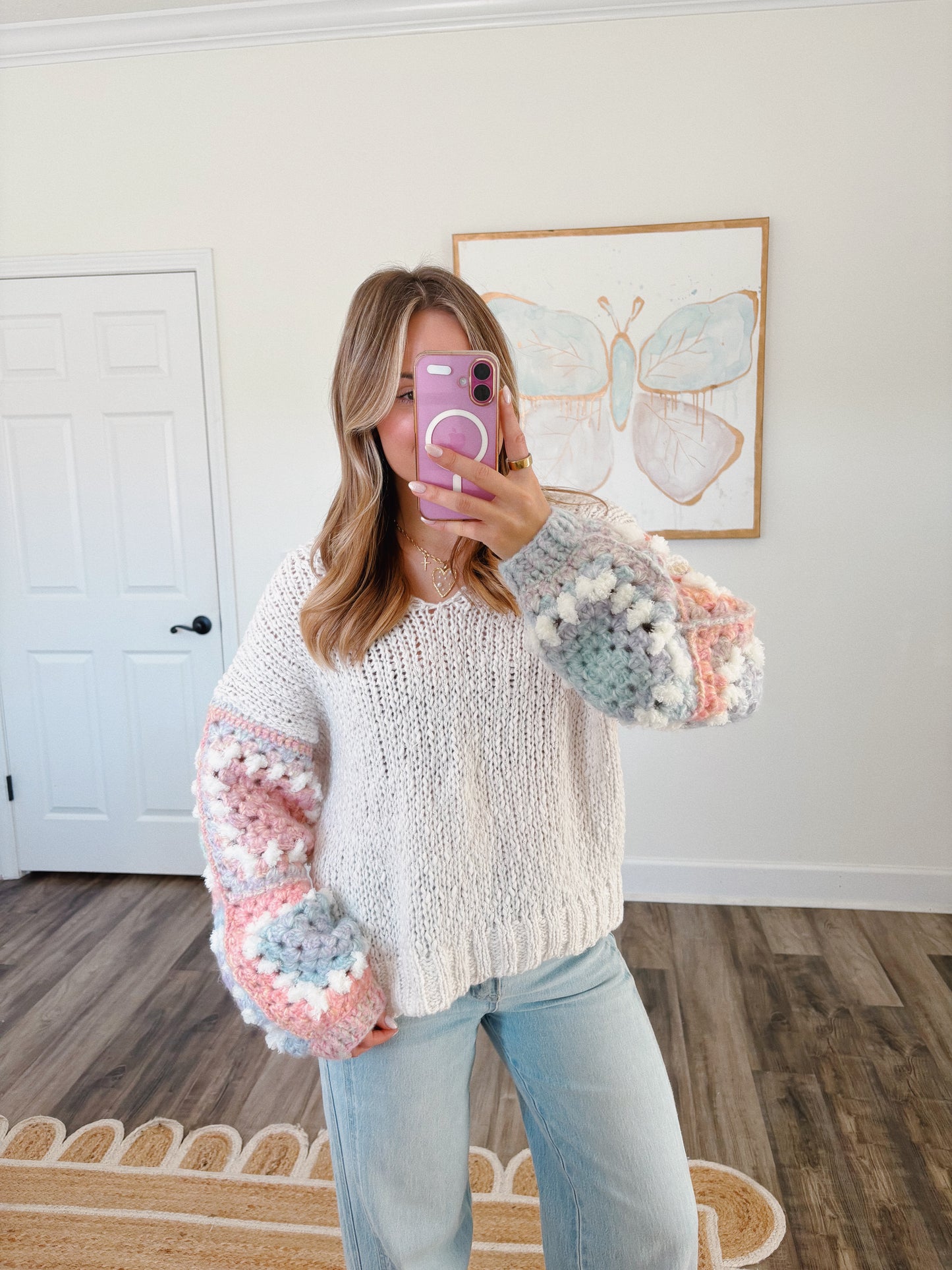 Pastel Crochet Sleeve Sweater