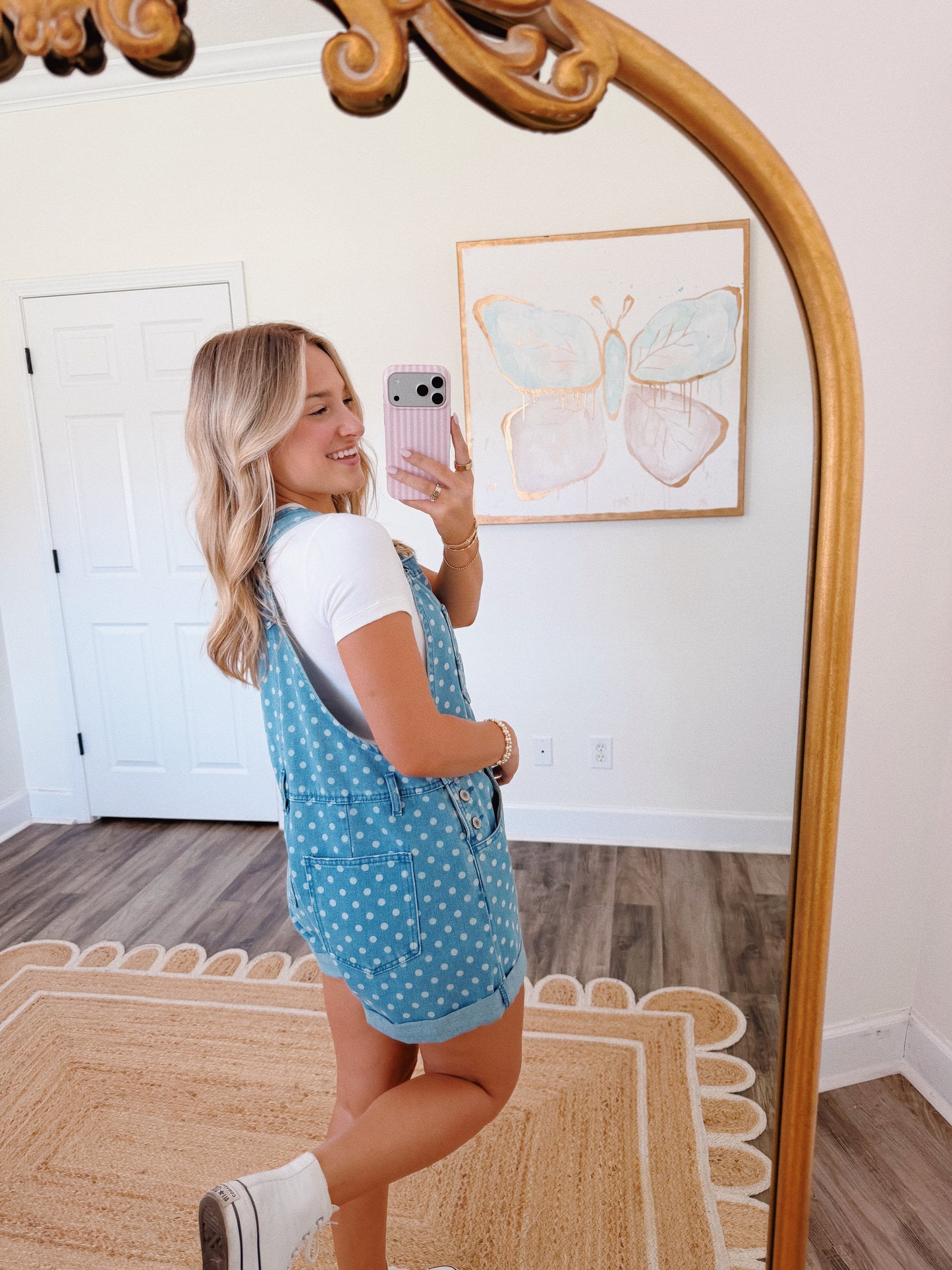 Polka Dot Denim Overalls
