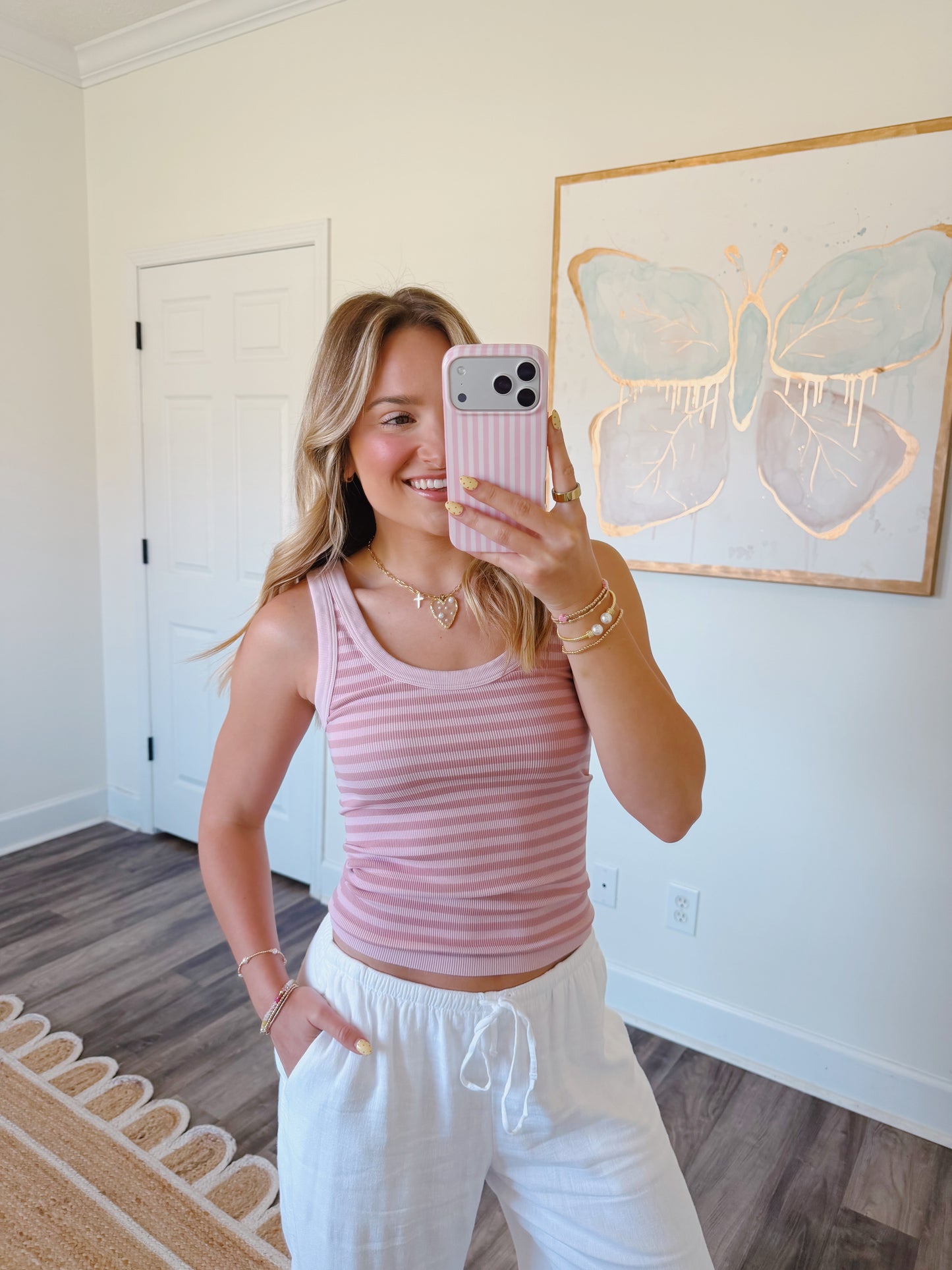 Long Striped Tank Pearl Blush