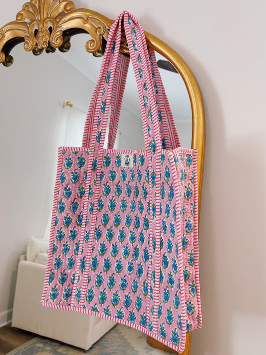 Blue Blossom Quilted Tote Bag
