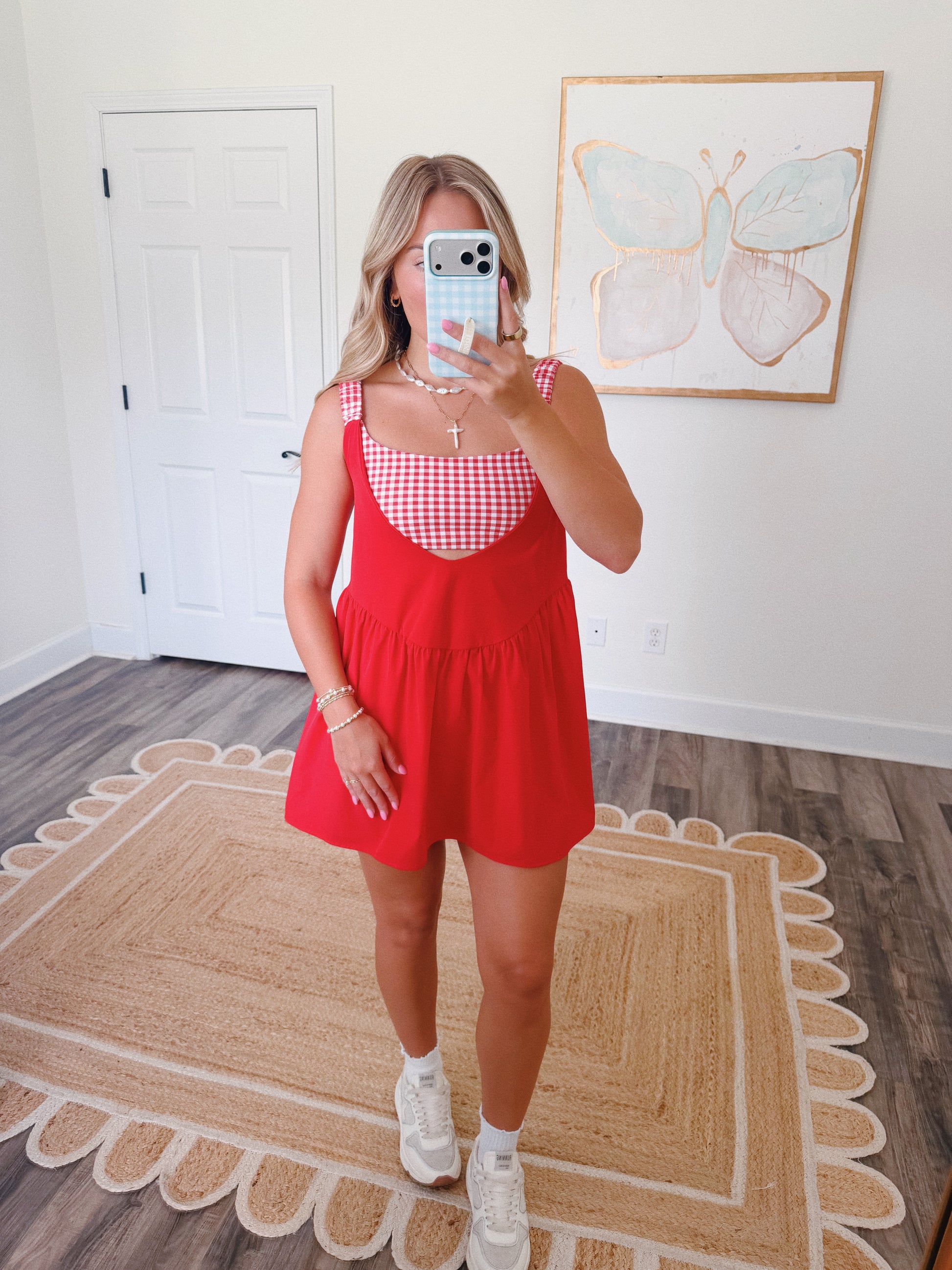 Match Point Gingham Romper in Red