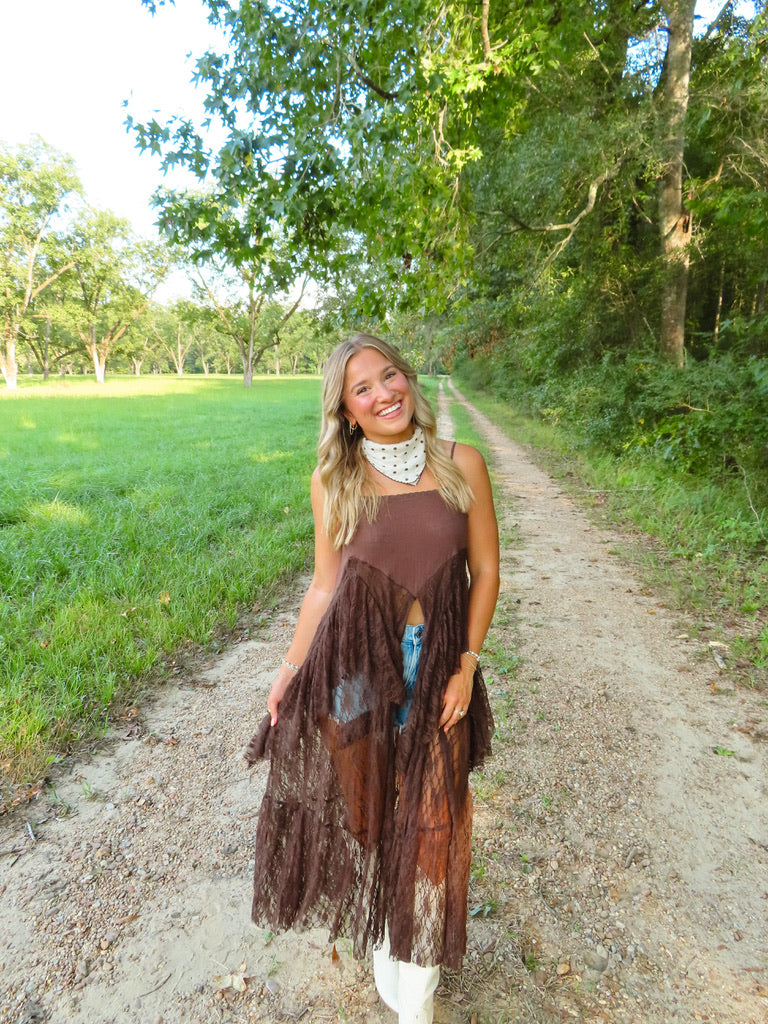 Drifting Away Lace Top in Brown