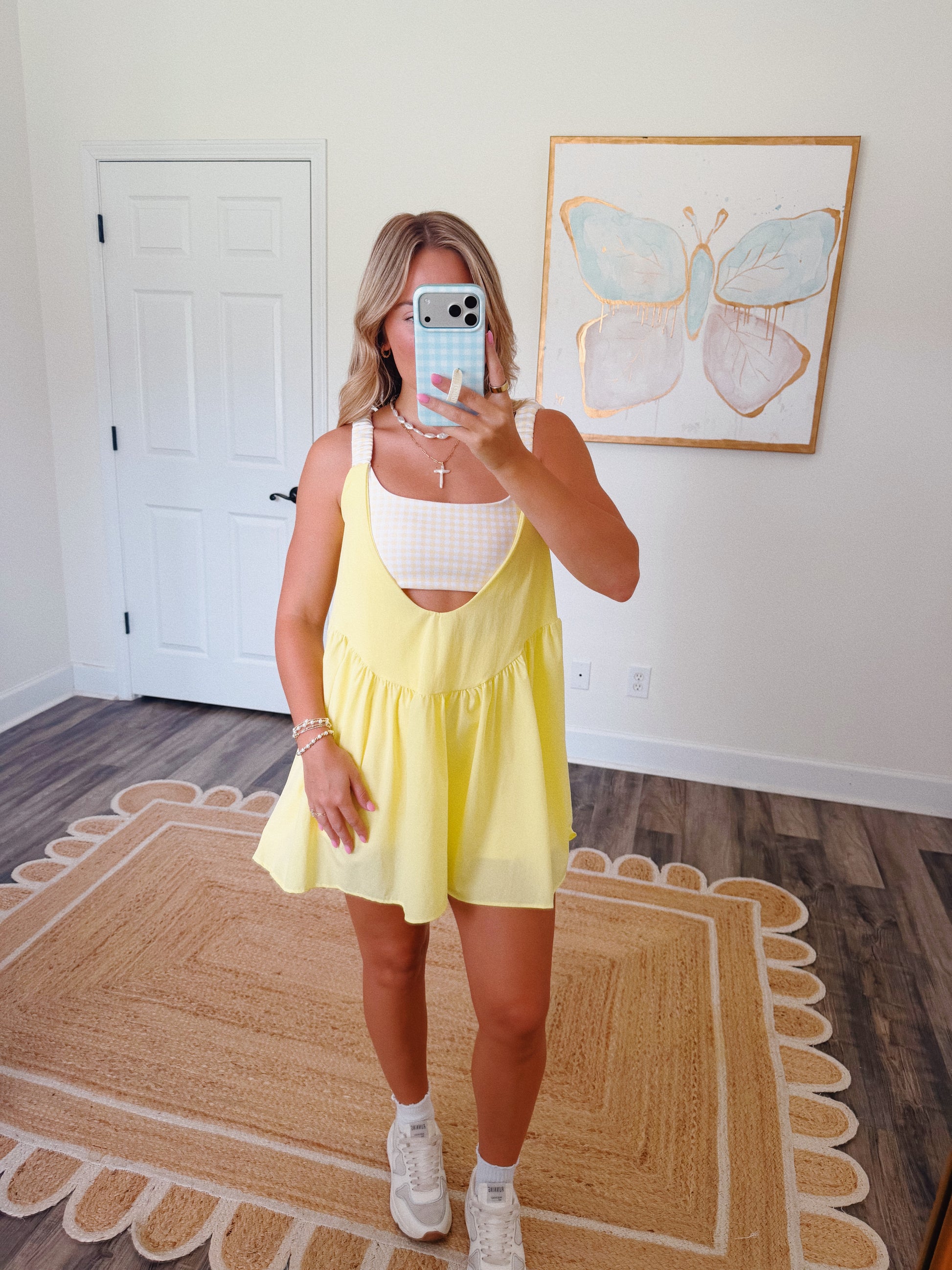 Match Point Gingham Romper in Lemon