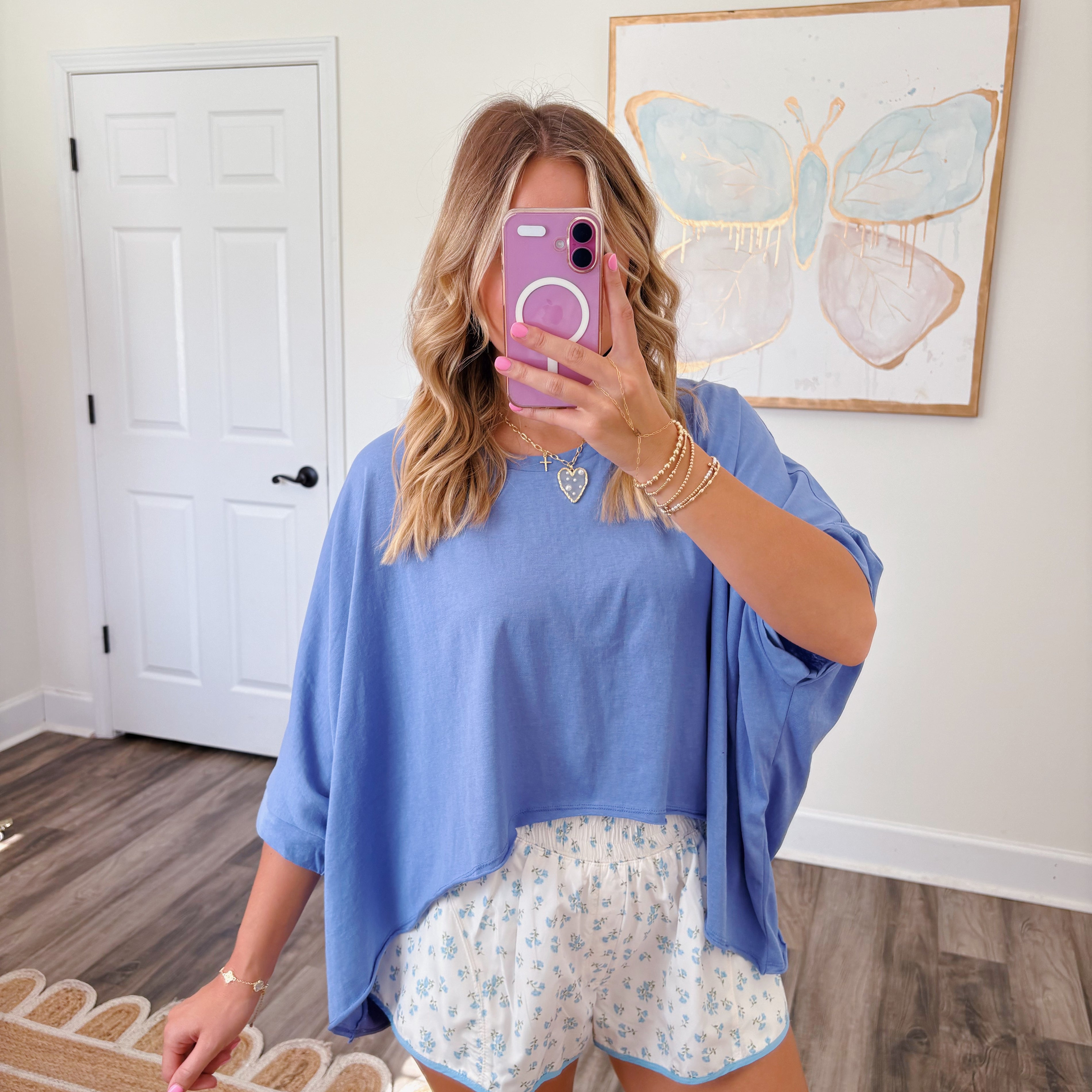 Ditsy Flower Printed Shorts in Blue