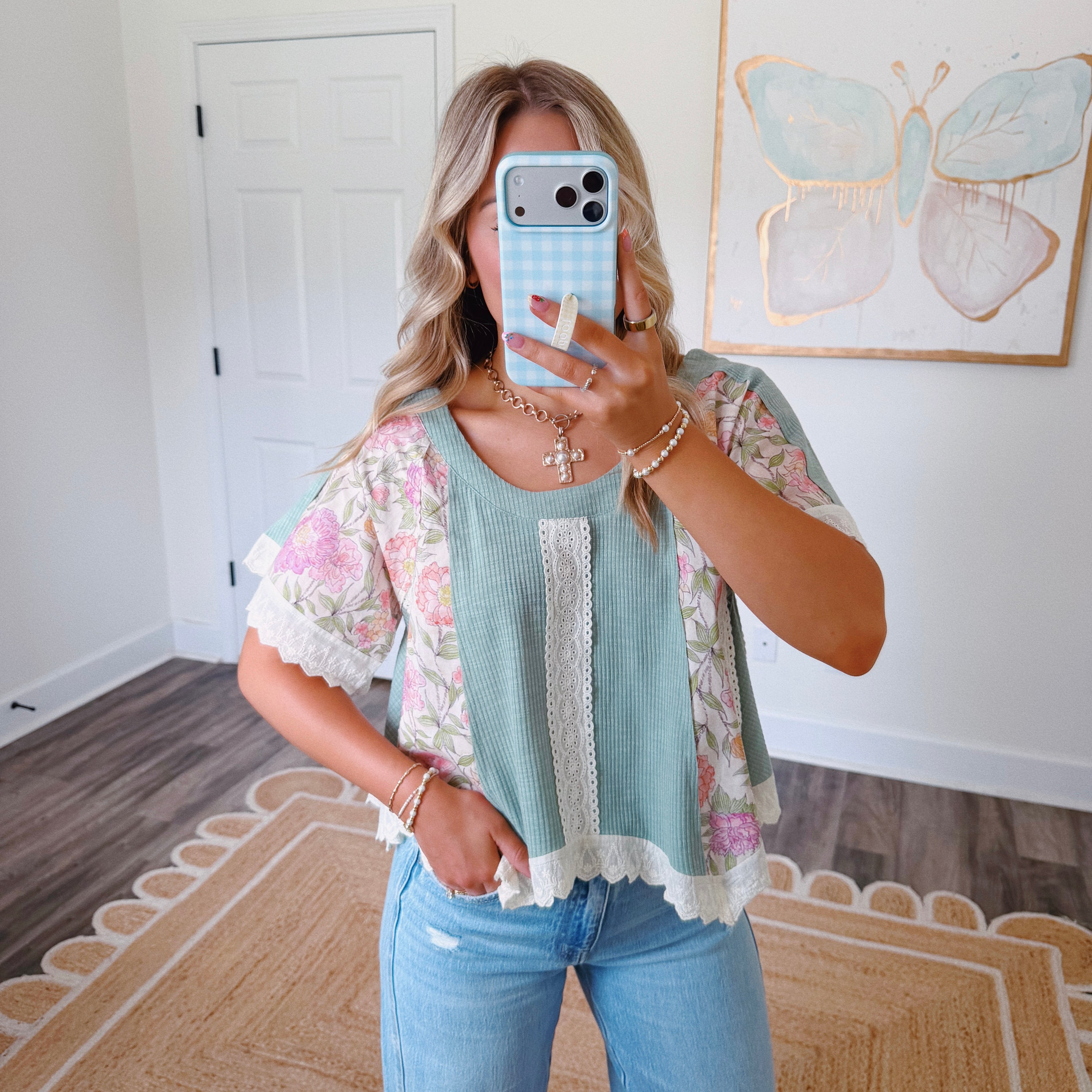 Sophie Floral Top in Teal