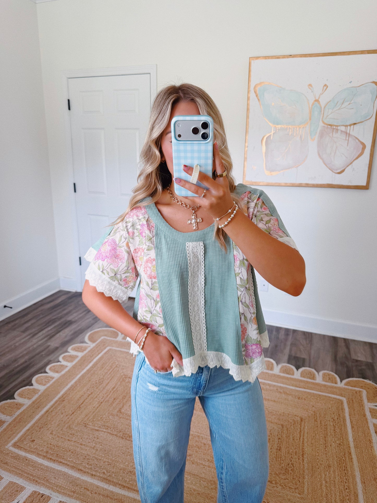 Sophie Floral Top in Teal