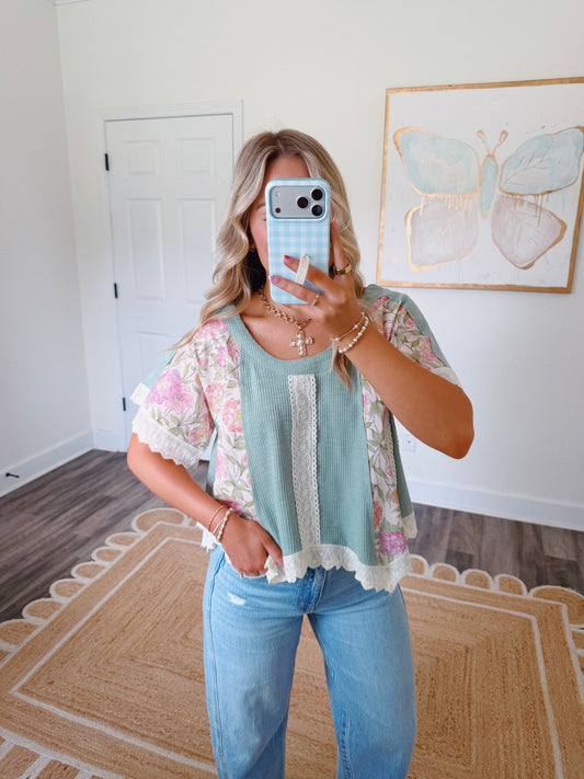 Sophie Floral Top in Teal