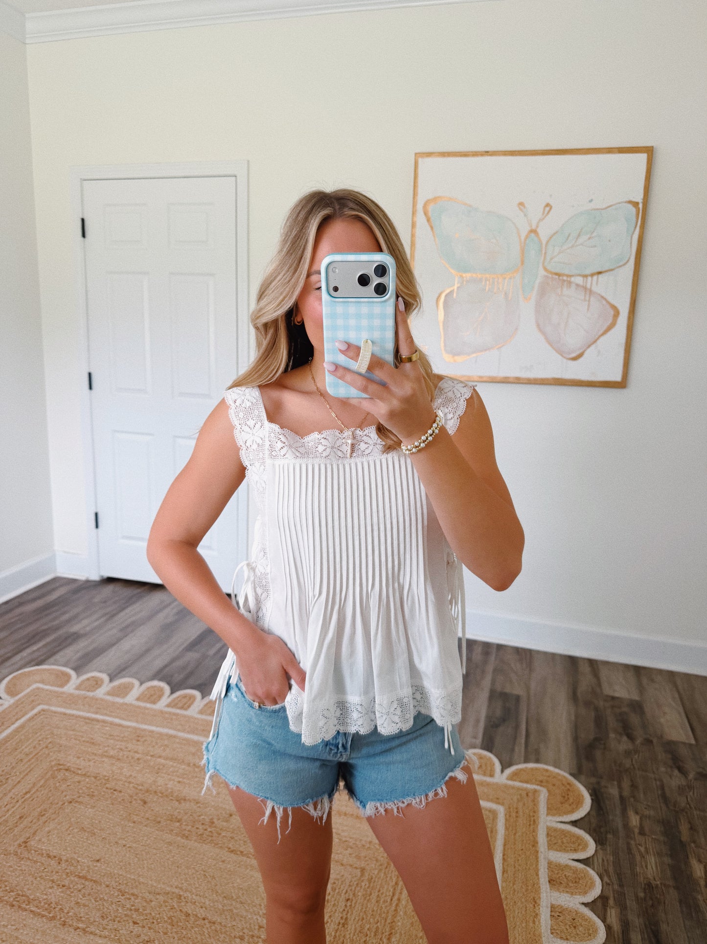 Lace Trim Side Tie Top