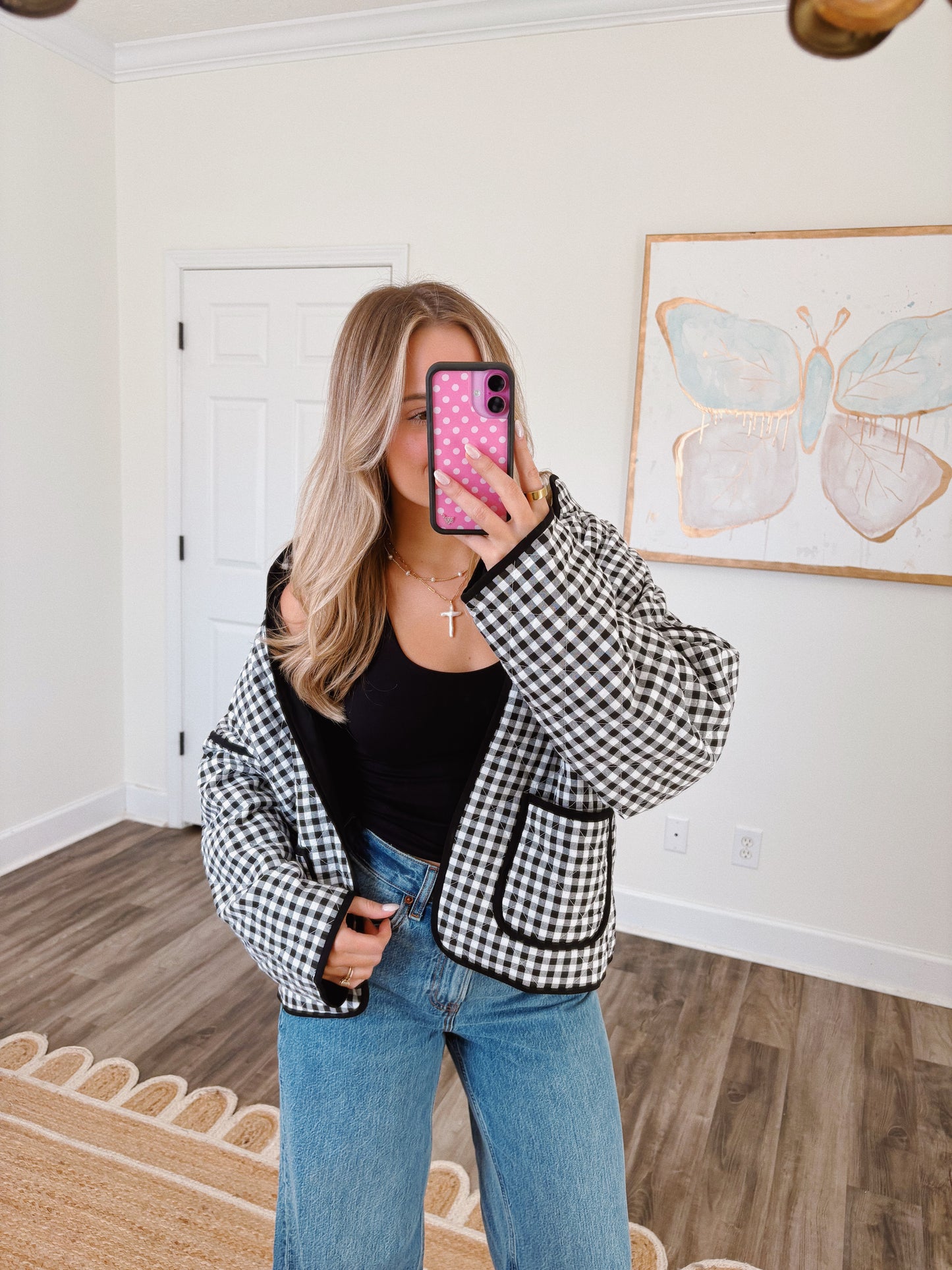 Spring Is Coming Gingham Jacket Black