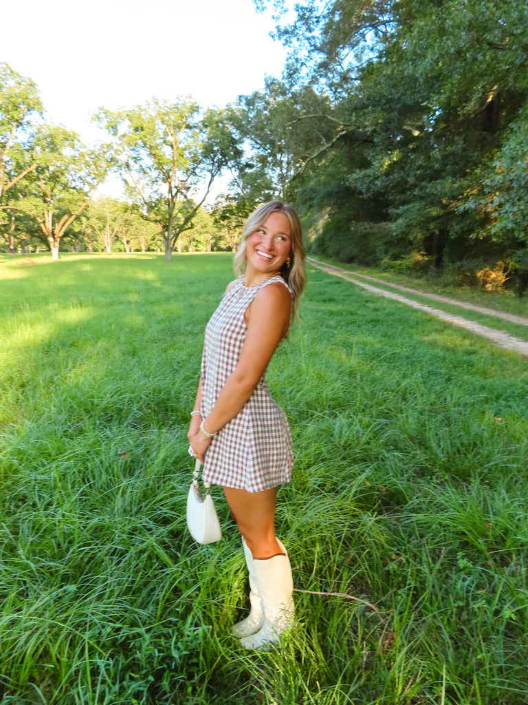 Cinnamon Spice Gingham Romper