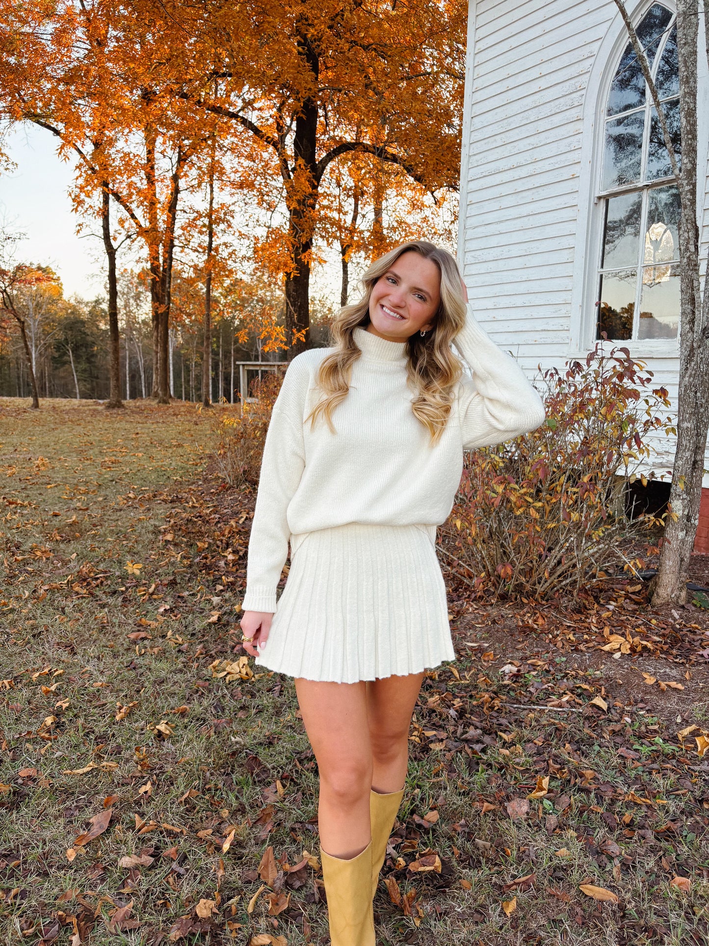 Pleated Skirt Set in Ivory