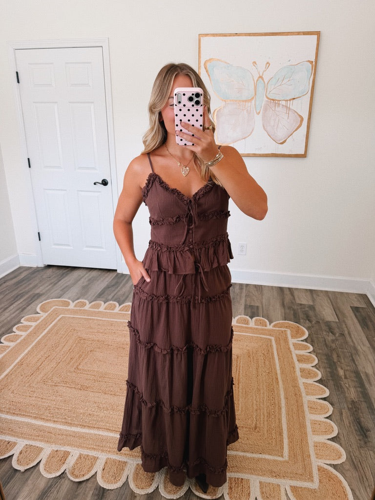 Olivia Maxi Skirt Set in Brown