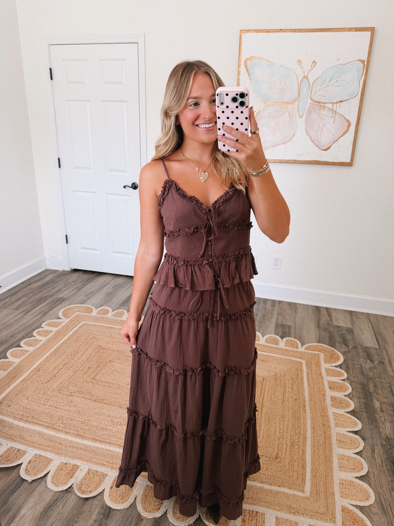 Olivia Maxi Skirt Set in Brown